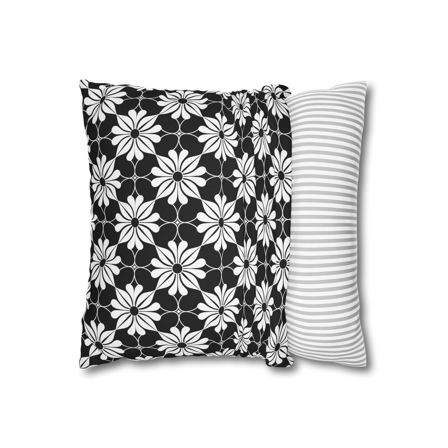 Retro Chic Monochrome Floral Geometric Flowers Spun Polyester Square Pillowcase 4 Sizes