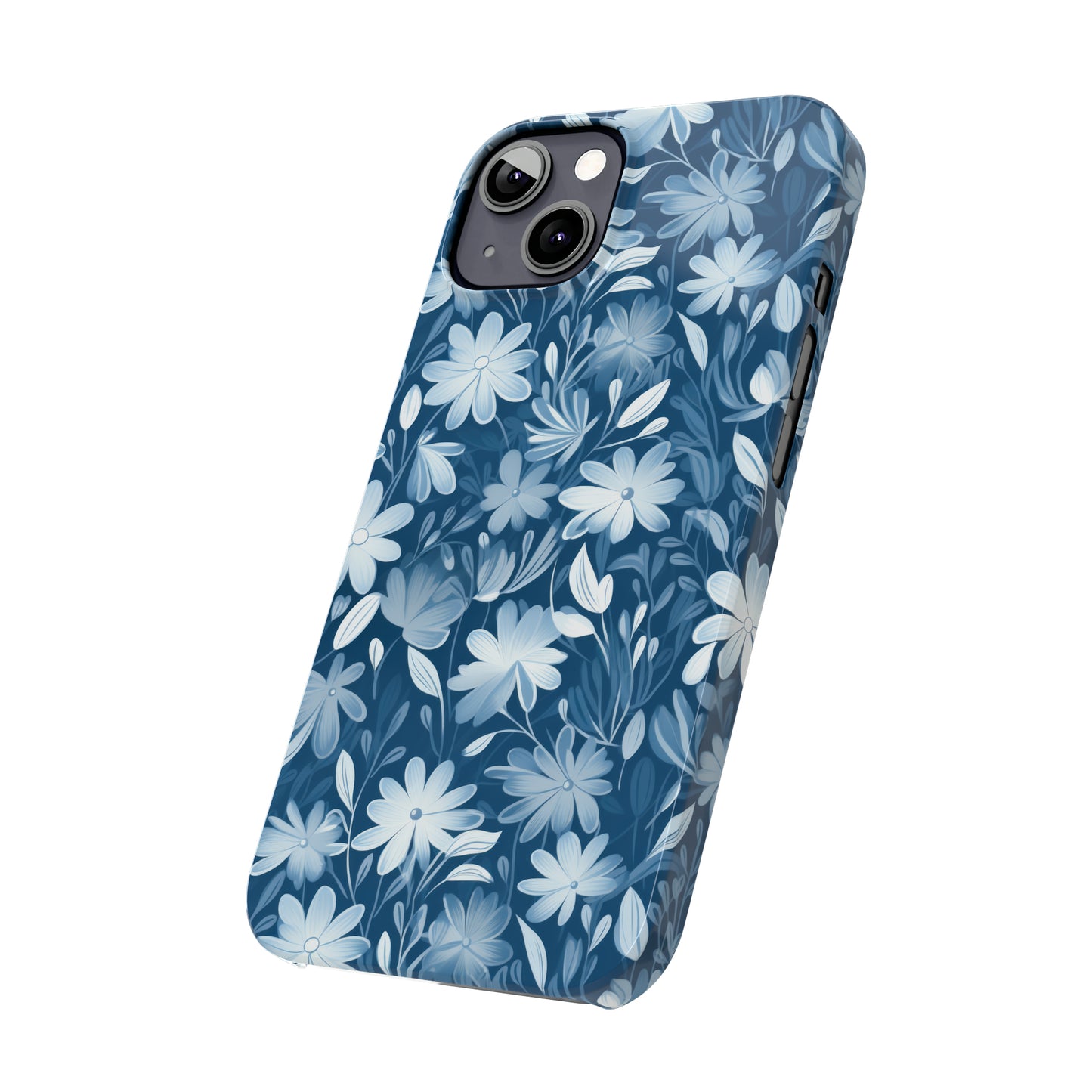 Gentle Elegance: Soft Muted Blue Flower Design Iphone 15-12 Slim Phone Case