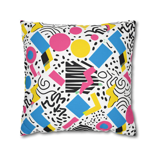 Retro Vibes in Colorful 80s Memphis Style Geometric Pattern Spun Polyester Square Pillowcase 4 Sizes