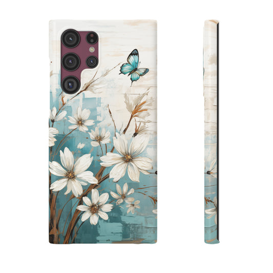 Rustic Farmhouse White and Teal Wild Daisies and Butterflies Samsung Slim Cases