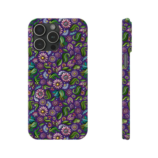 Purple & Pink Daisy Floral Print Purple Background Iphone 15-12 Slim Phone Case