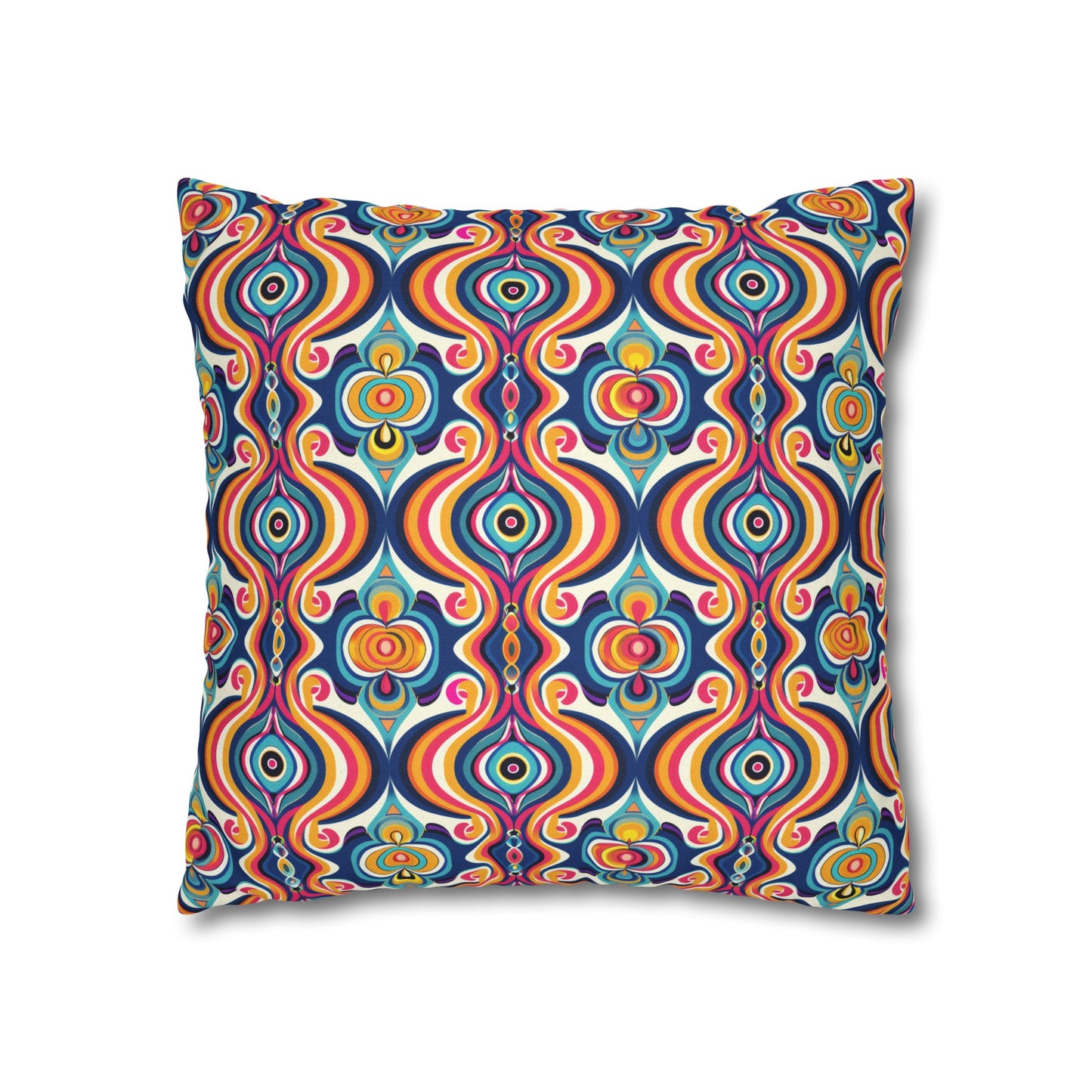 Vibrant Retro Waves with Colorful Geometric Pattern Spun Polyester Square Pillowcase 3 Sizes