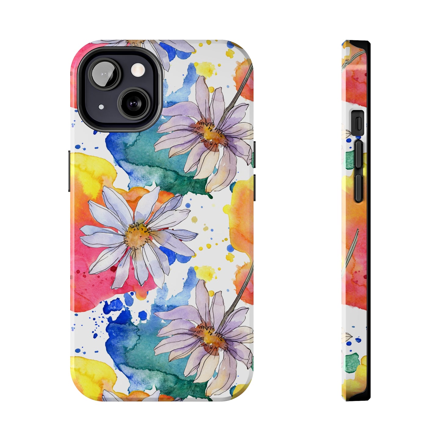 Large Colorful Watercolor Daisy Design Iphone Tough Phone Case