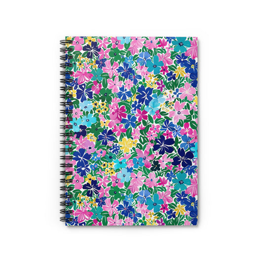 Rainbow Blooms: Vibrant Multi-color Watercolor Flowers in Full Bloom Spiral Ruled Line Notebook