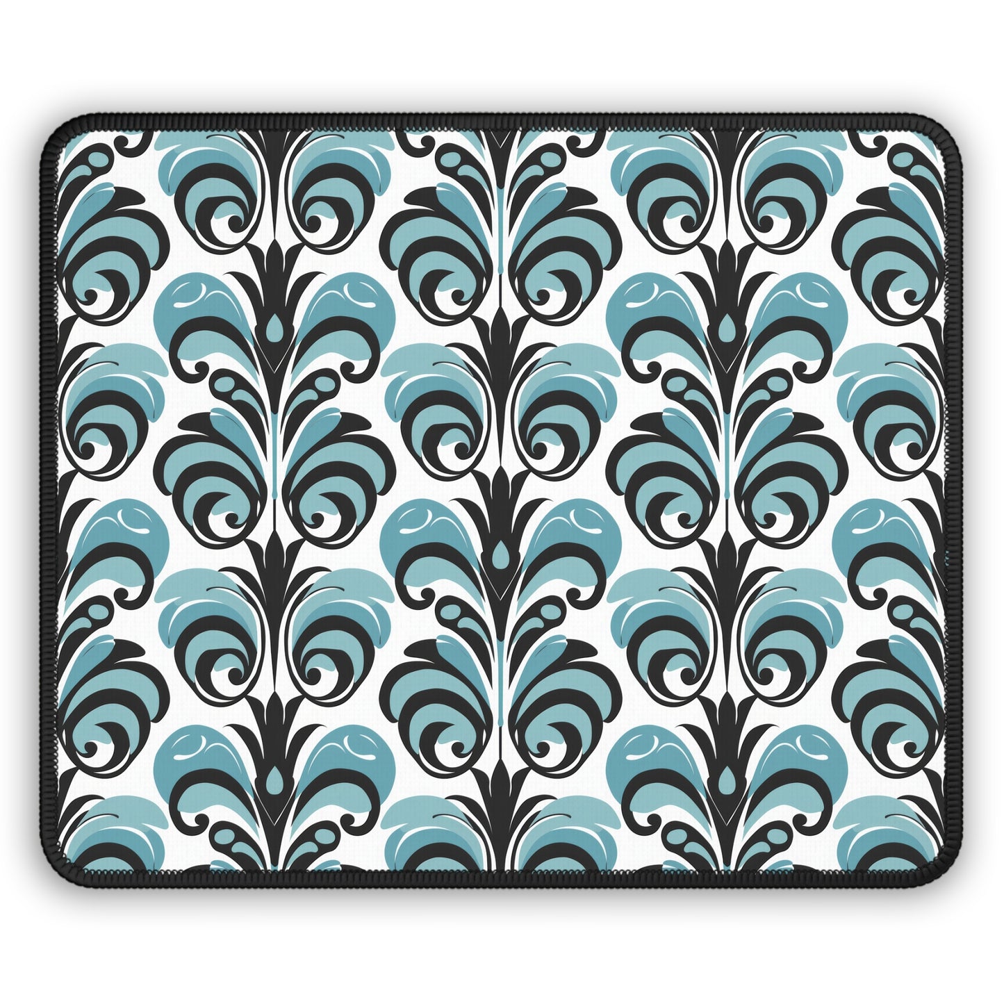 Vintage Blue & Black Swirl Pattern Gaming Mouse Pad with Finished Edges