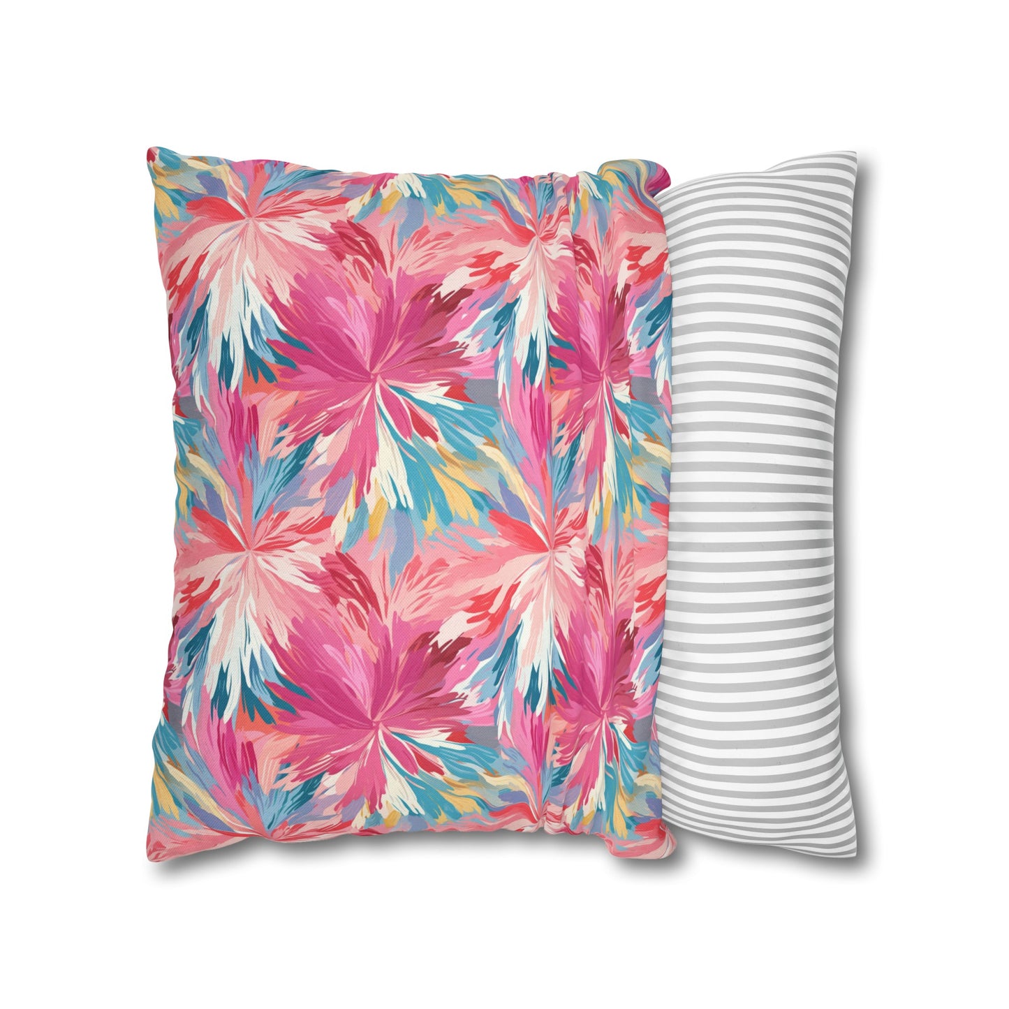 Whispering Sunset: Muted Pinks, Blues, and Gold Watercolor Flowers Spun Polyester Square Pillowcase 4 Sizes