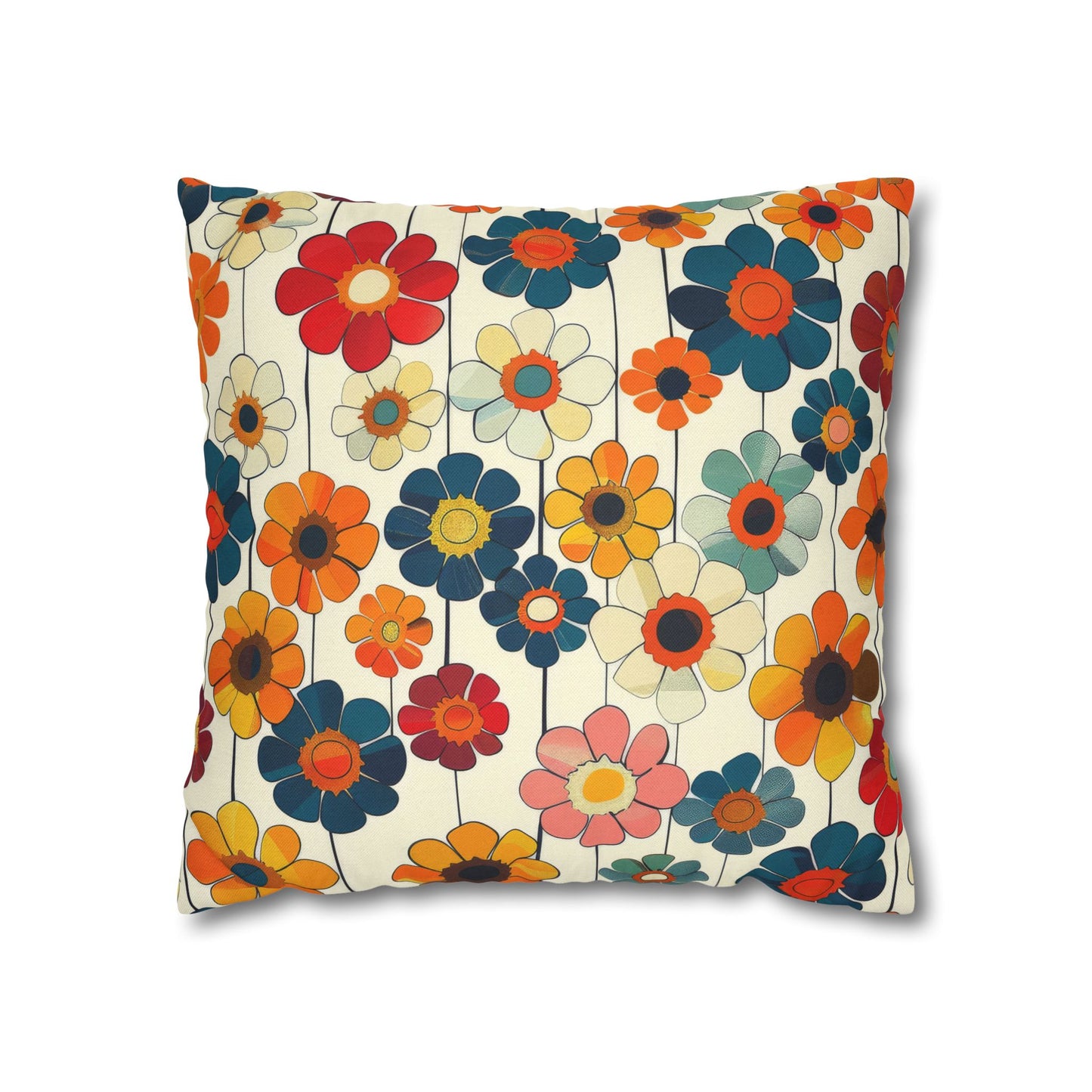 Blooming Joy Vibrant Retro Floral Pattern Spun Polyester Square Pillowcase 4 Sizes