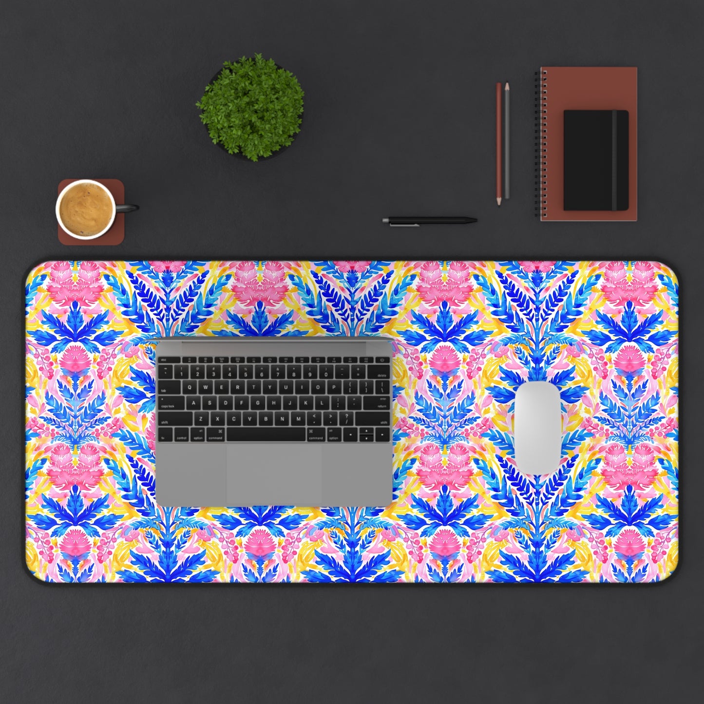 Tropical Watercolor Blooms in Vibrant Pinks and Blues Extended Gaming Mouse Pad  Desk Mat  - 3 Sizes