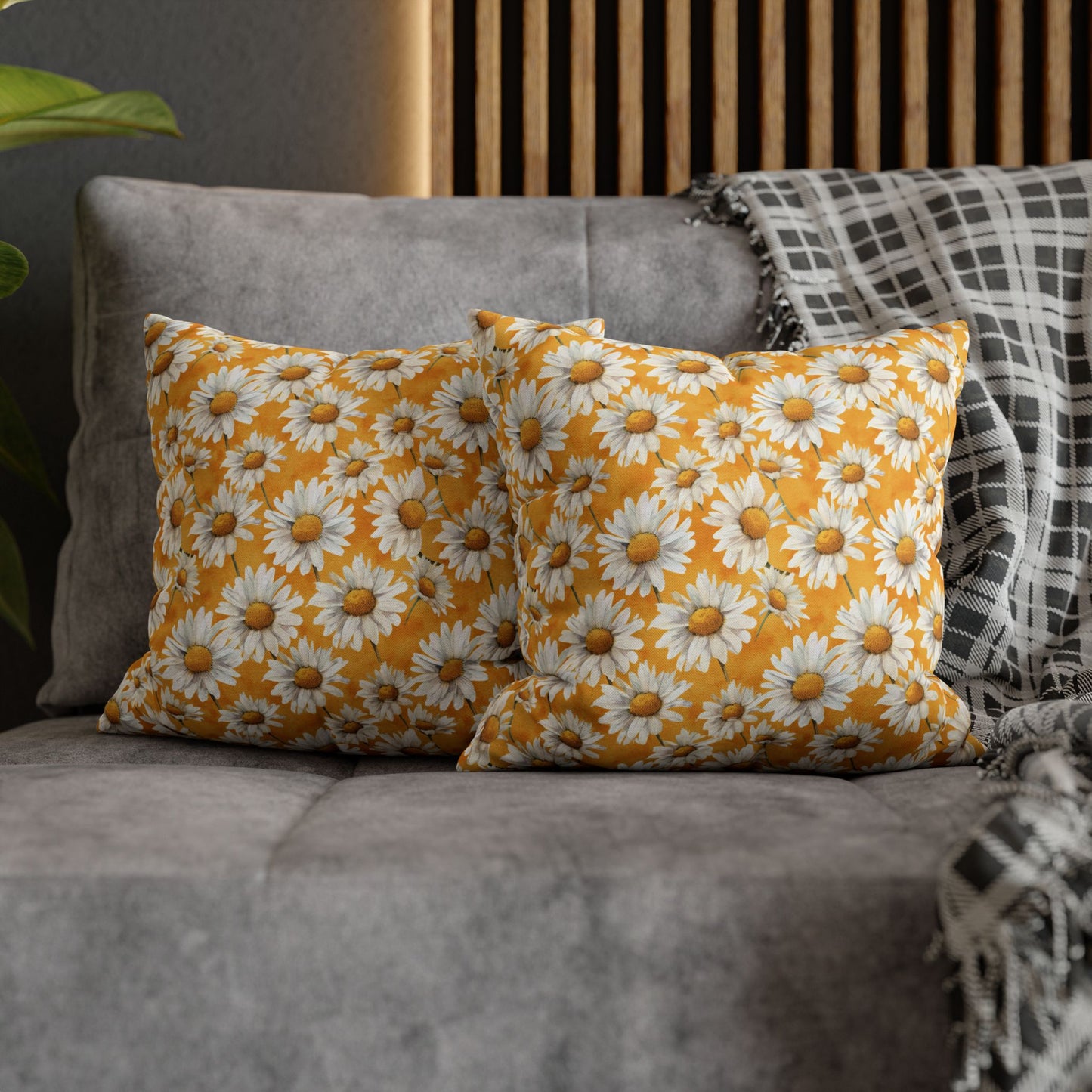 Golden Daisy Field with Vibrant Yellow Floral Design Spun Polyester Square Pillowcase 4 Sizes