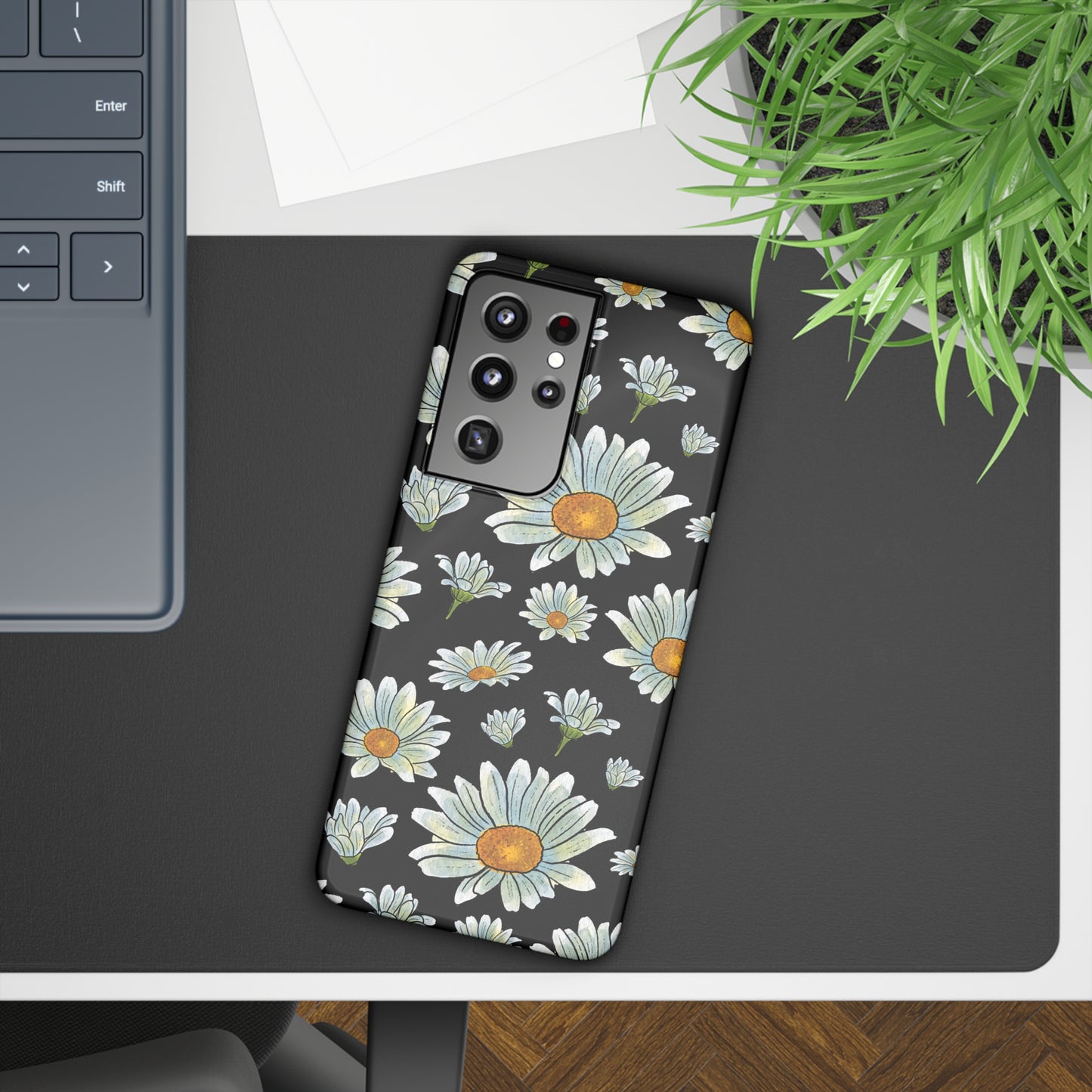 Large Watercolor Summer Daisies Blooming Against a Bold Black Background Samsung Slim Cases