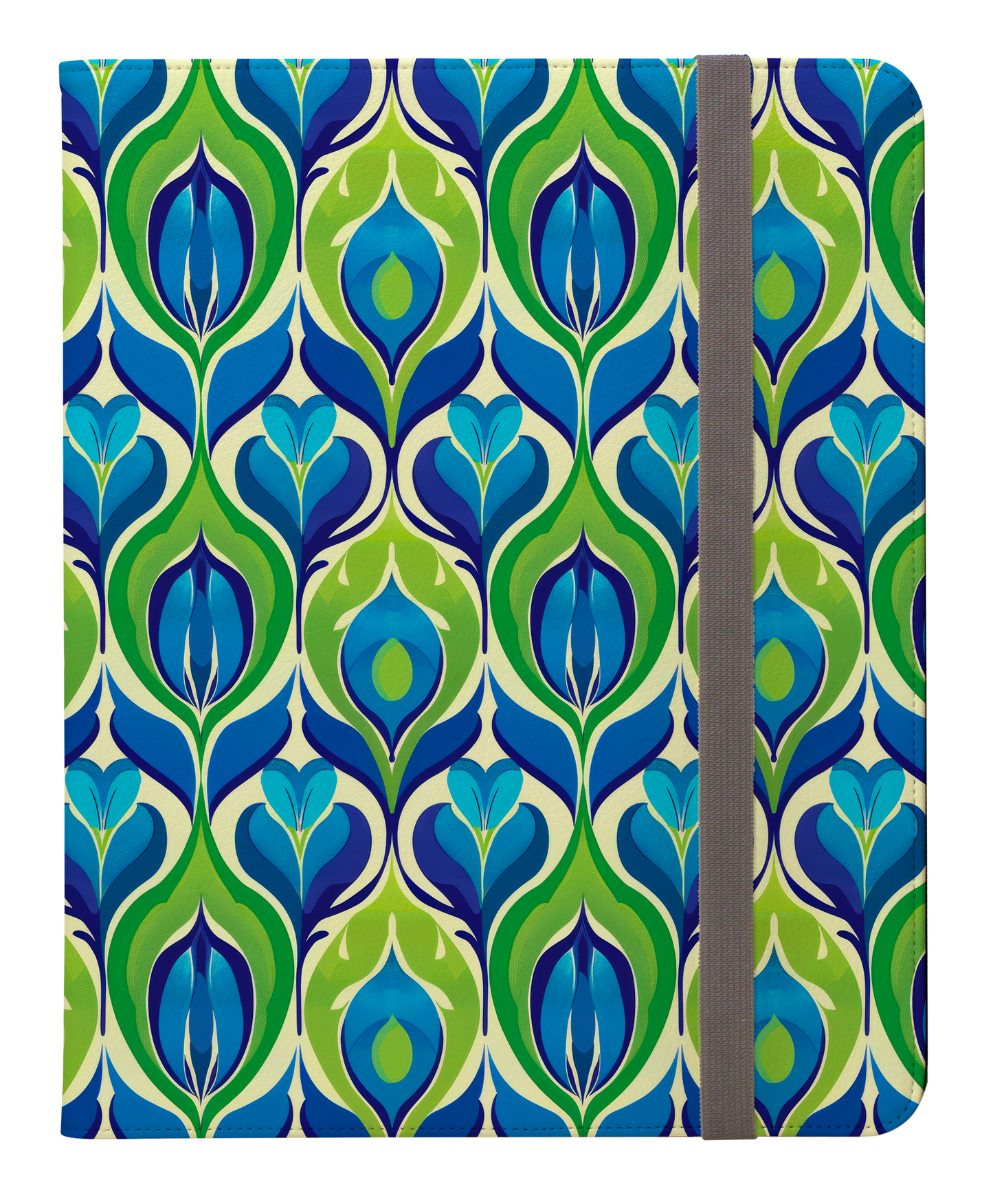 Retro Vibrant Peacock Blue and Green Floral Design Protective iPad Pro 11 & Pro 12.9 Protective Case and Pencil Holder