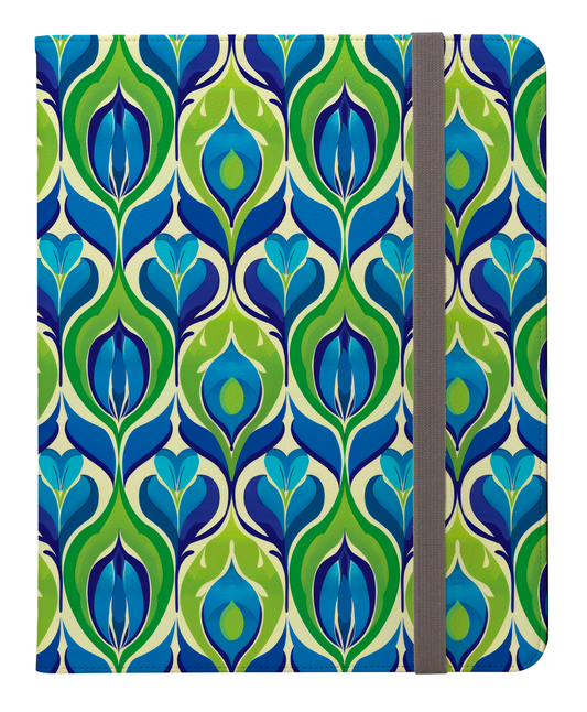 Retro Vibrant Peacock Blue and Green Floral Design Protective iPad Pro 11 & Pro 12.9 Protective Case and Pencil Holder