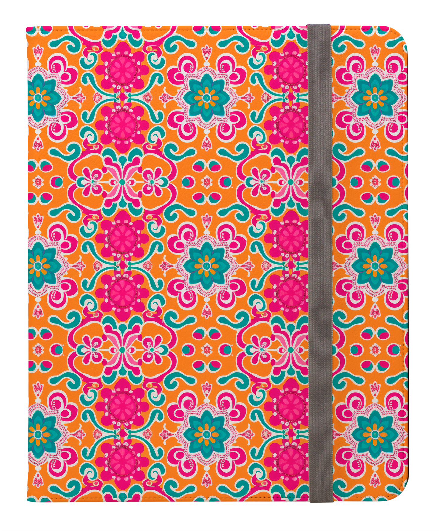 Kaleidoscope of Warm Tangerine, Lush Teal, and Lively Pink Blooms Protective iPad Pro 11 & Pro 12.9 Protective Case and Pencil Holder