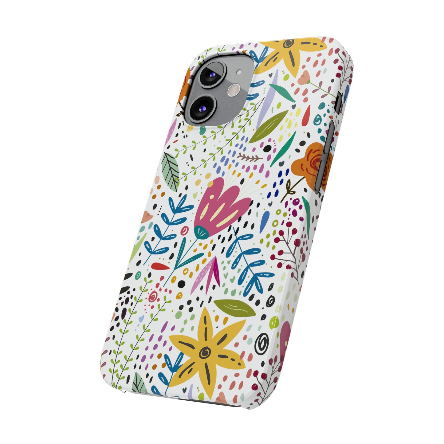 Springtime Splendor: Hand-Drawn Flowers Bursting with Vibrant Colors Design Iphone 15-12 Slim Phone Case