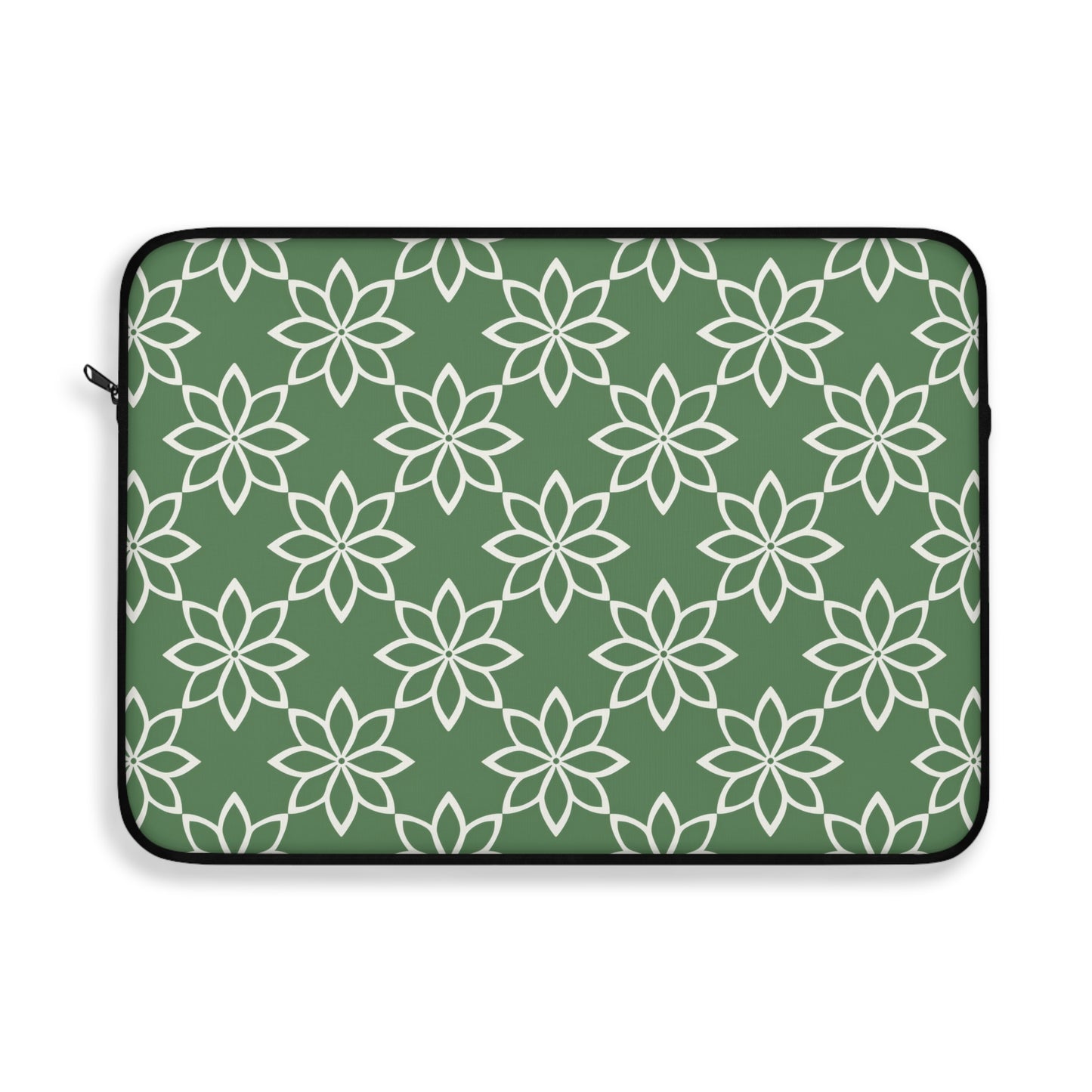 Modern Minimalist Green and White Geometric Floral Design Laptop or Ipad Protective Sleeve 3 Sizes Available