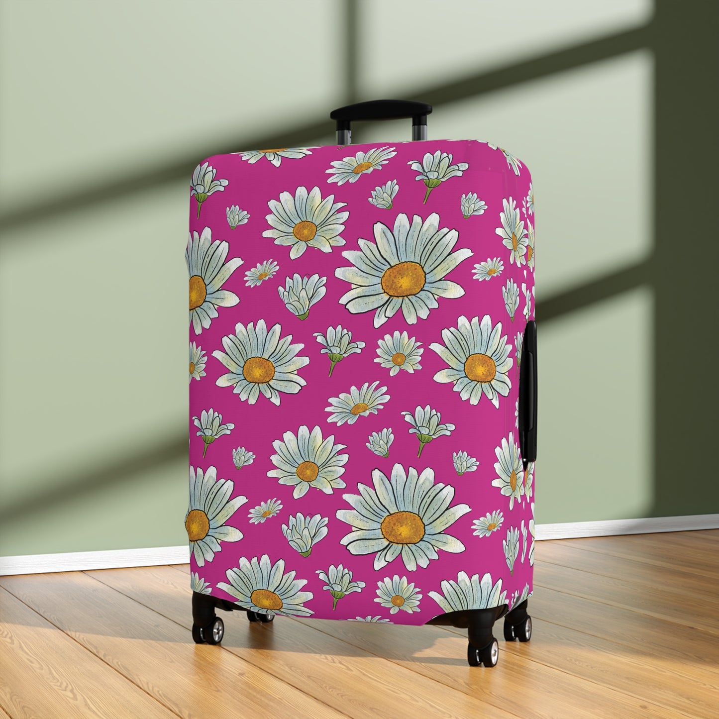 Large Watercolor Summer Daisies Blooming Against a Bold Pink Background  - Luggage Protector and Cover 3 Sizes