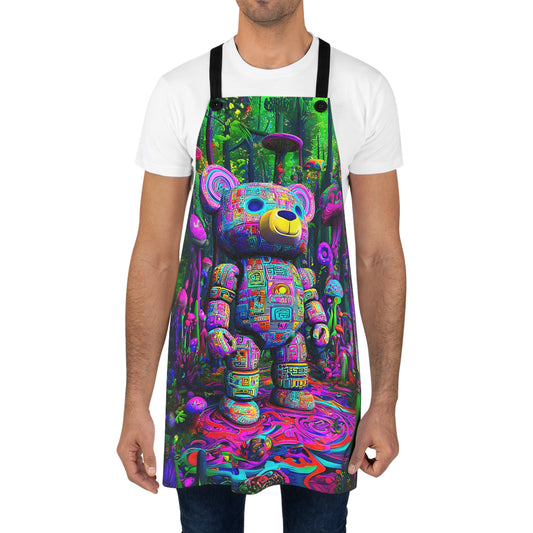 Neon Bear Guardian Adventure in a Mystical Mushroom Forest Kitchen Chef Apron