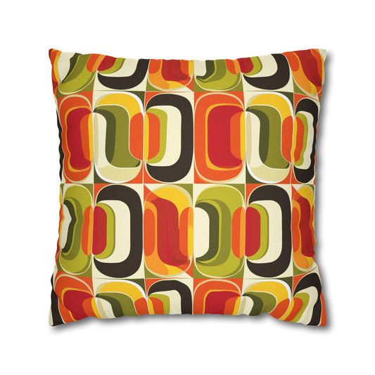 Vintage Vibes Retro 70s Geometric Pattern in Orange, Greens and Brown Tones Spun Polyester Square Pillowcase 4 Sizes