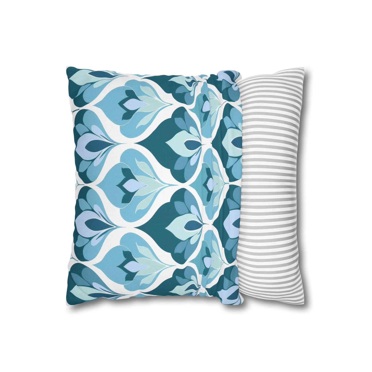 Serene Leaf Motifs Cascading in Cool Hues of Oceanic Blues Spun Polyester Square Pillowcase 4 Sizes