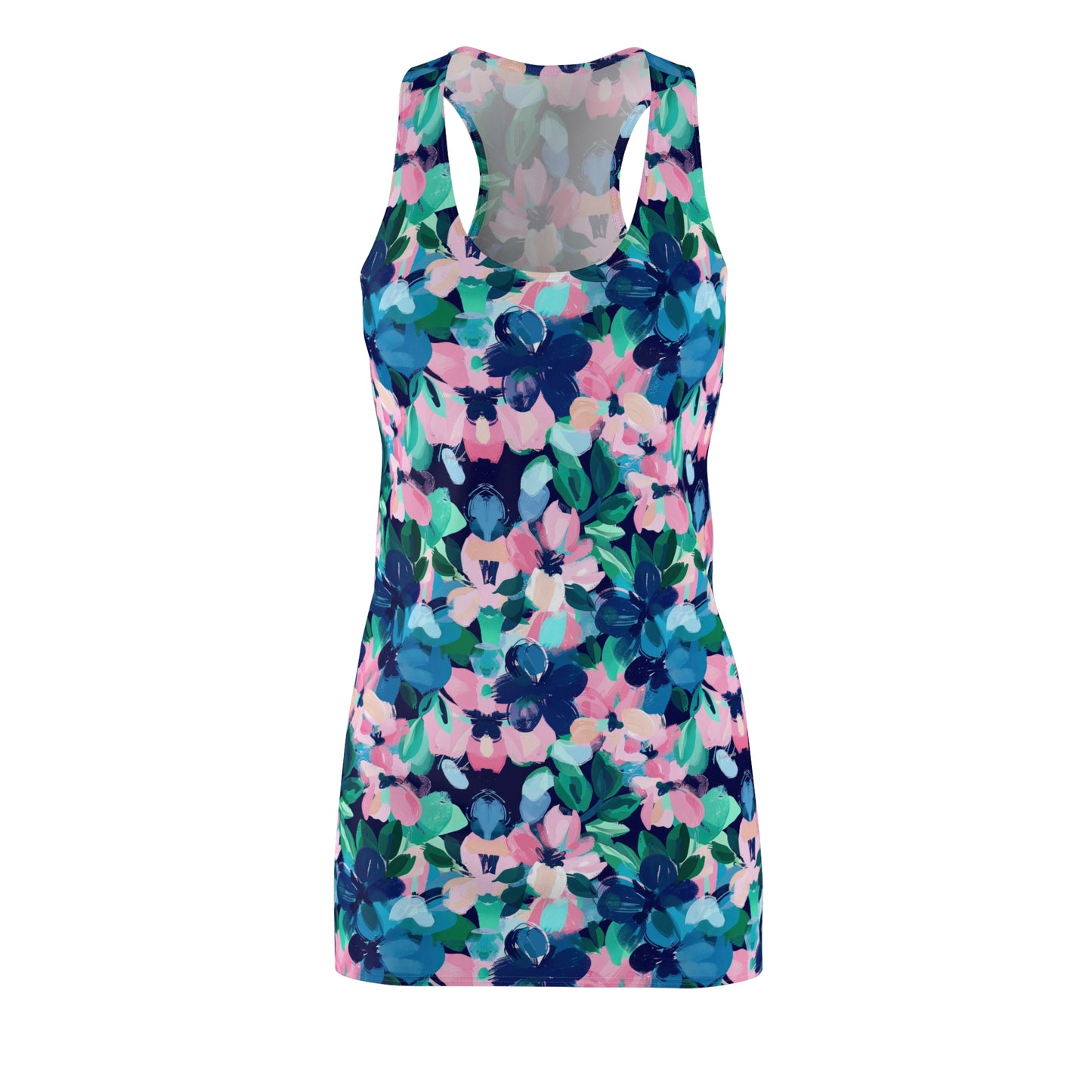 Tranquil Blooms: Muted Blue, Pink, and Green Watercolor Flowers Women's Racerback Dress XS - 2XL