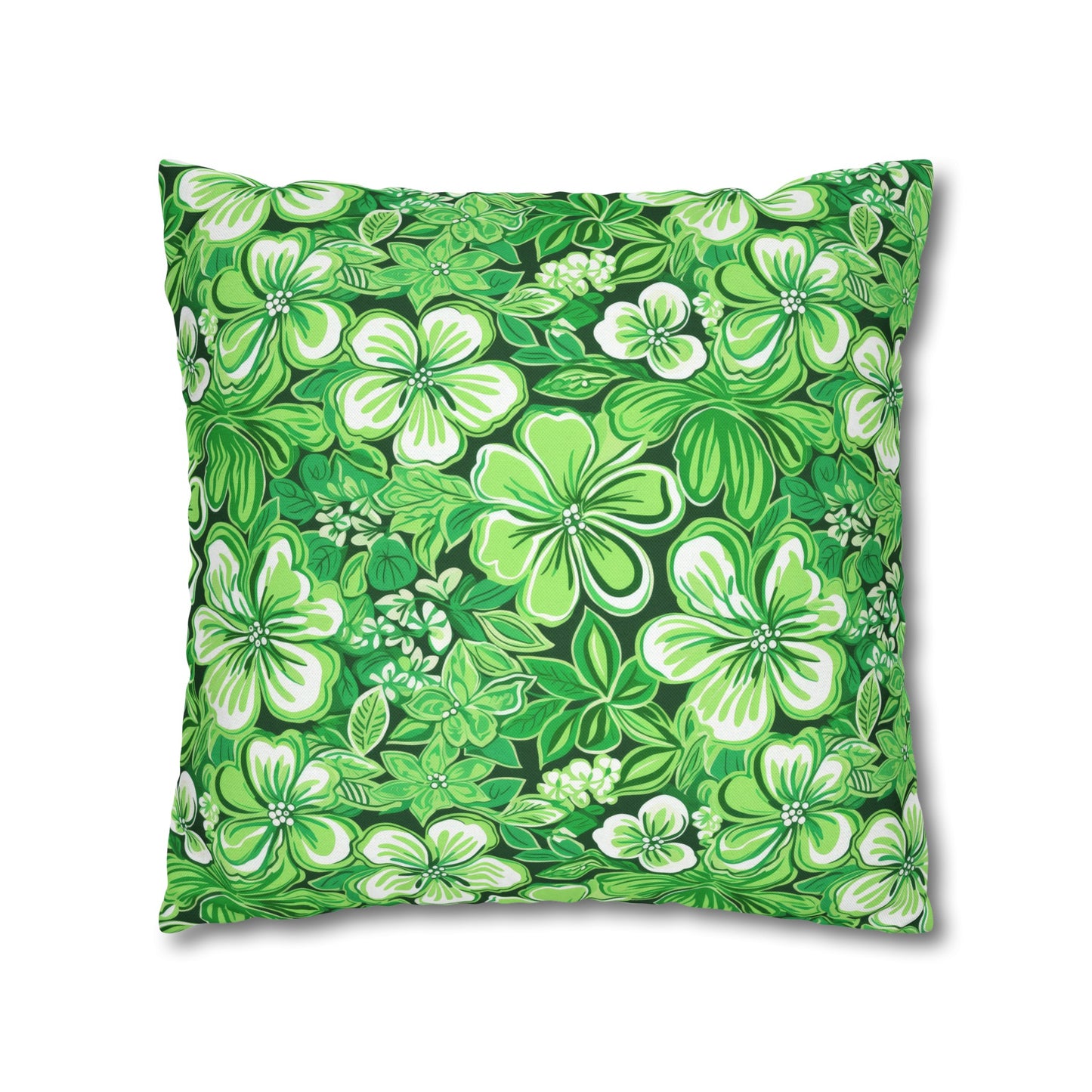 Emerald Essence: Floral Bloom Design in Green Hues Spun Polyester Square Pillowcase 4 Sizes