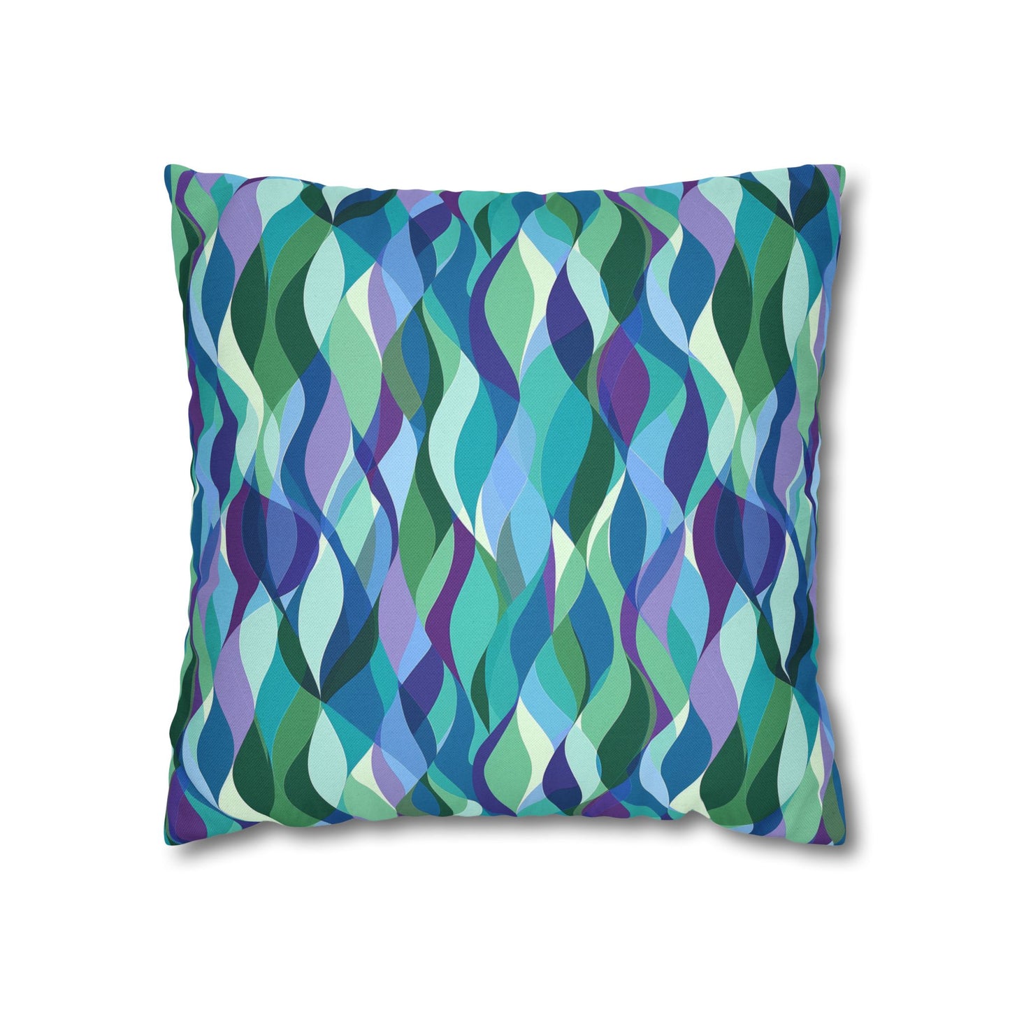 Modern Mosaic Art Ocean Waves of Blue and Green Spun Polyester Square Pillowcase 4 Sizes