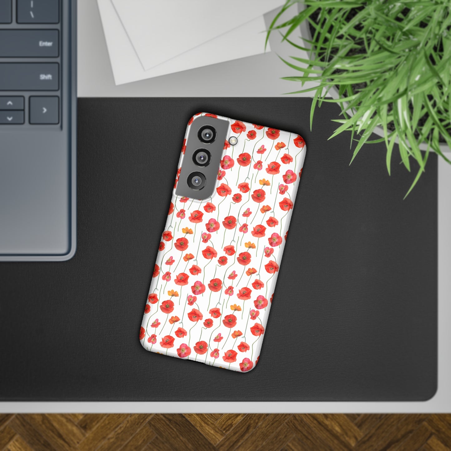 Vivid Elegance: Bright Red Poppies on a White Background Samsung Slim Cases