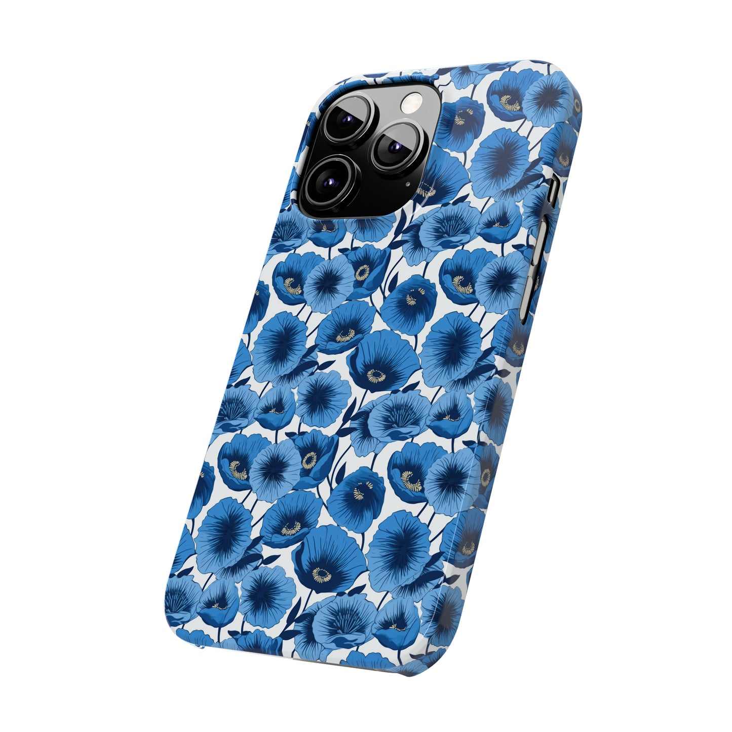 Vivid Blooms Bright Blue Poppies Design Iphone 15-12 Slim Phone Case