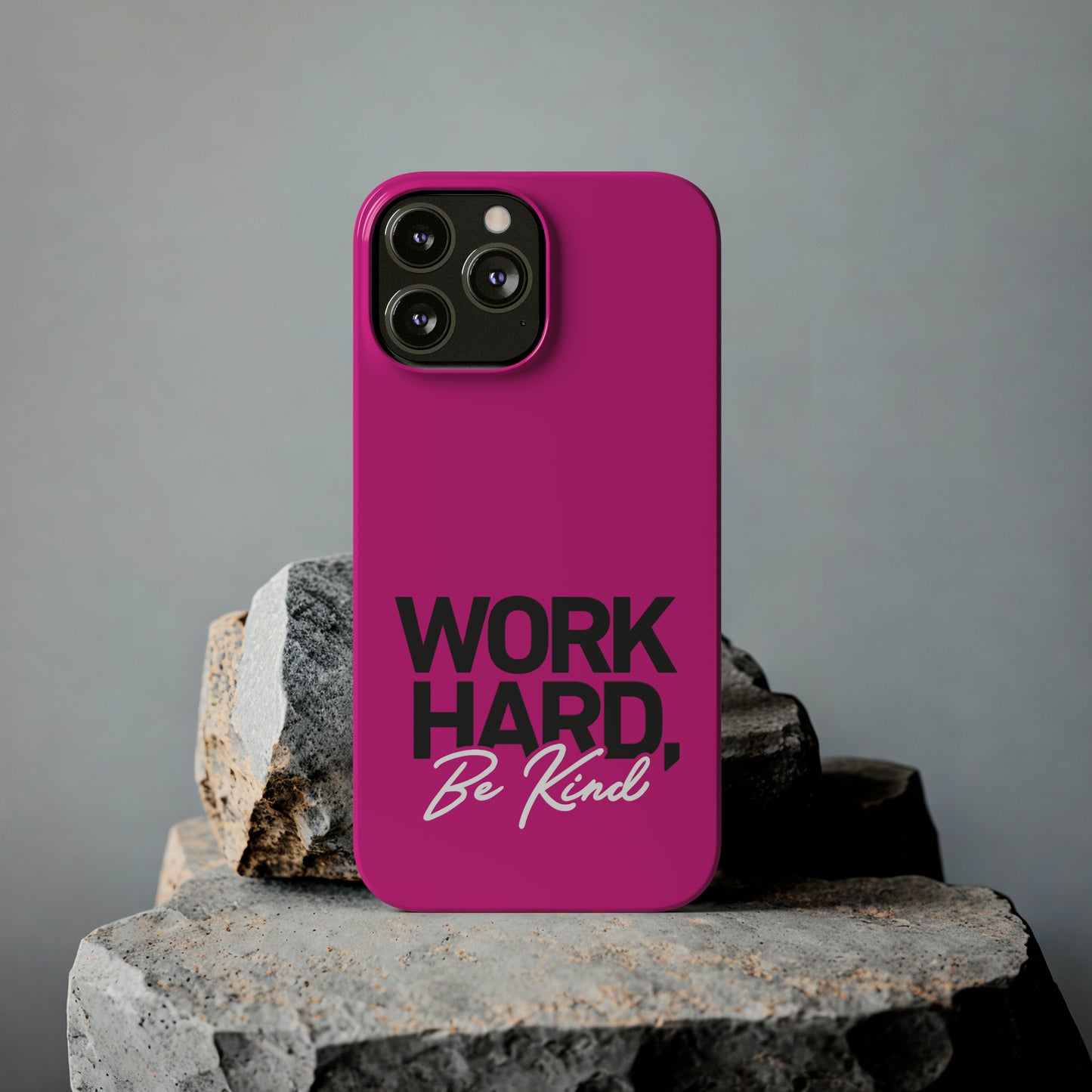 Pink - Work Hard Be Kind Iphone 15-12 Slim Phone Case