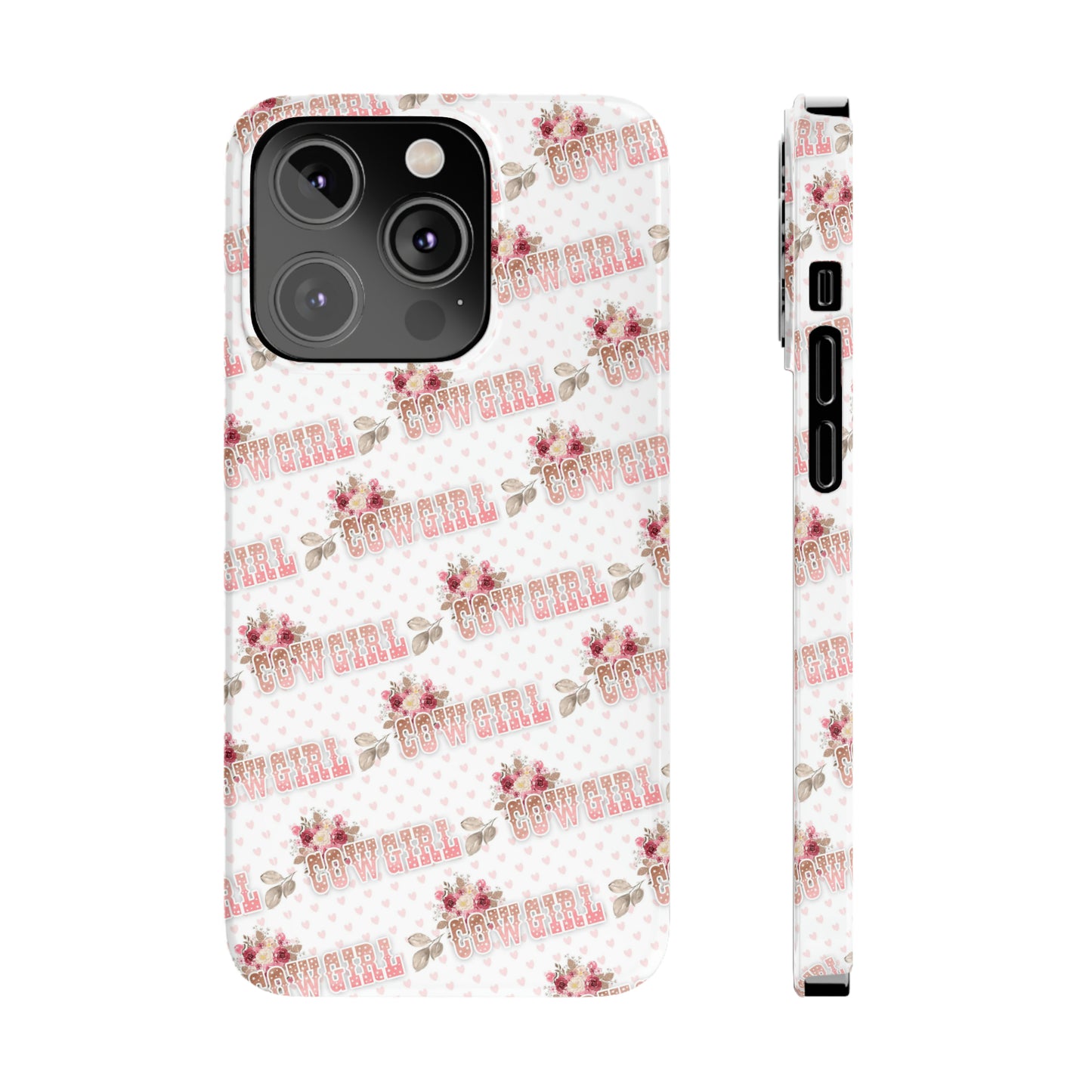 Pink Cowgirl and Flowers Iphone 15-12 Slim Phone Case