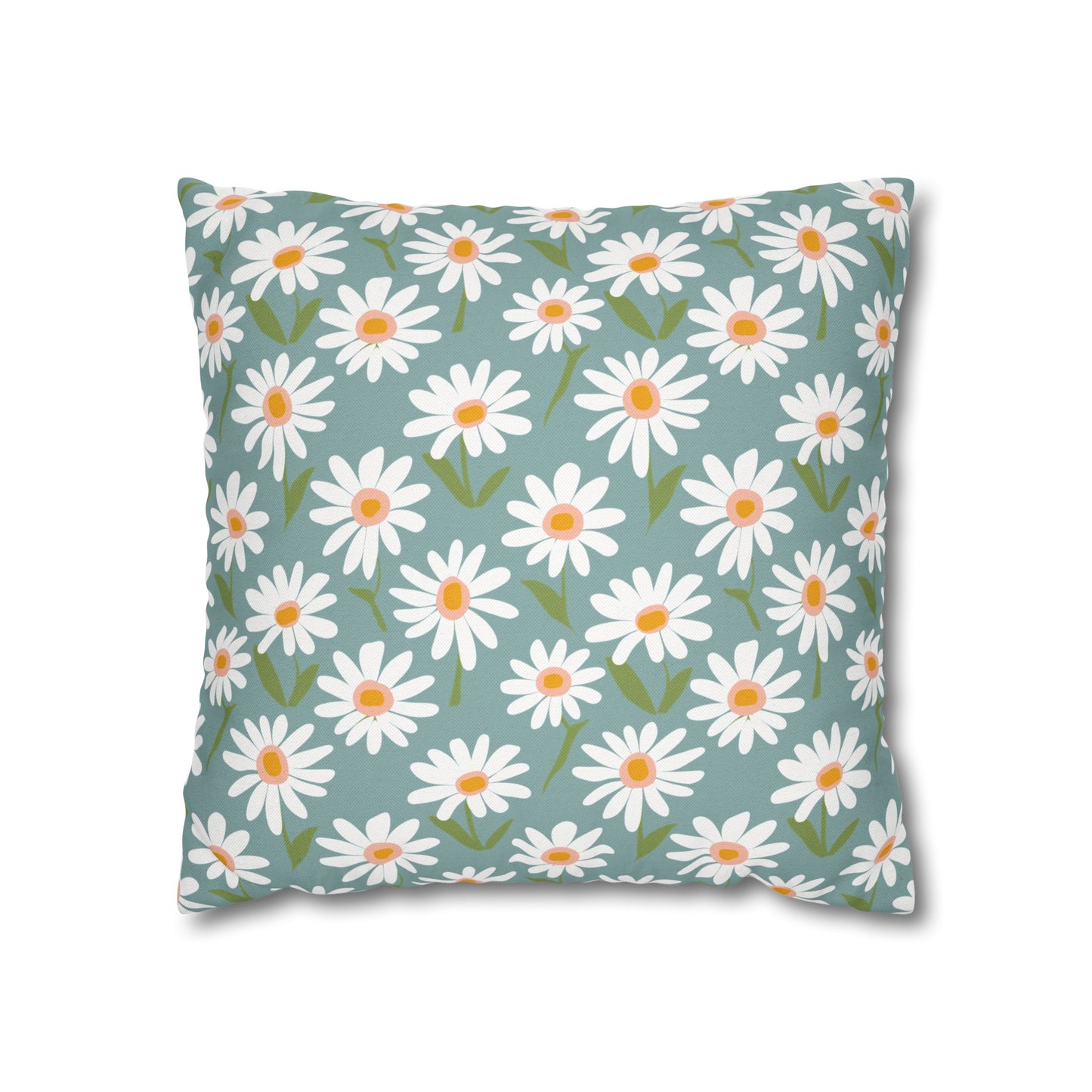 Cheerful Bright Daisy on Pastel Green Spun Polyester Square Pillowcase 4 Sizes