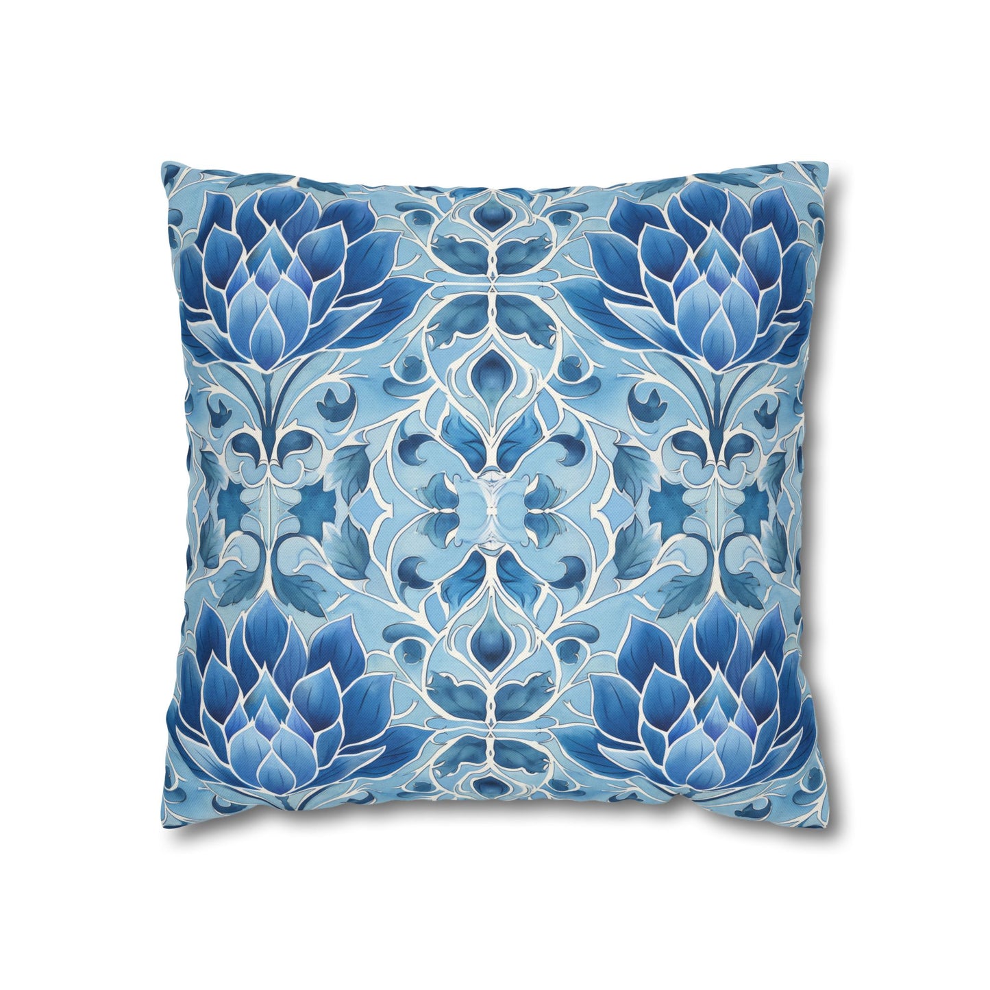 Exquisite Blue Lotus Elegance Floral Mosaic Design Spun Polyester Square Pillowcase 4 Sizes