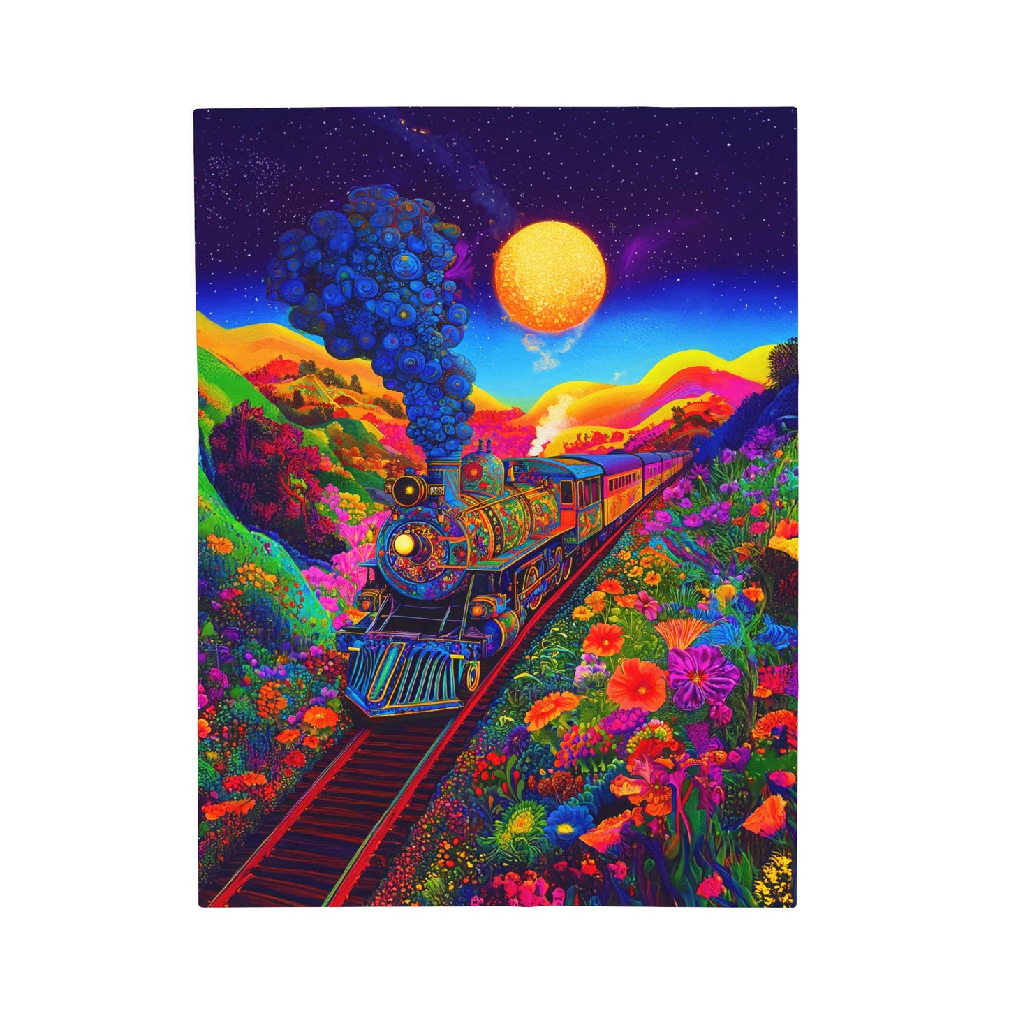 Psychedelic Voyage in Floral Express Under the Cosmic Sun Velveteen Plush Blanket 3 Sizes