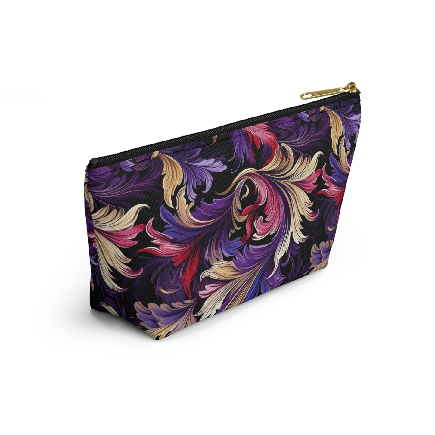 Purple, Gold & Pink Floral Swirls of Foliage Design - Makeup & Accessory Bag 2 Sizes