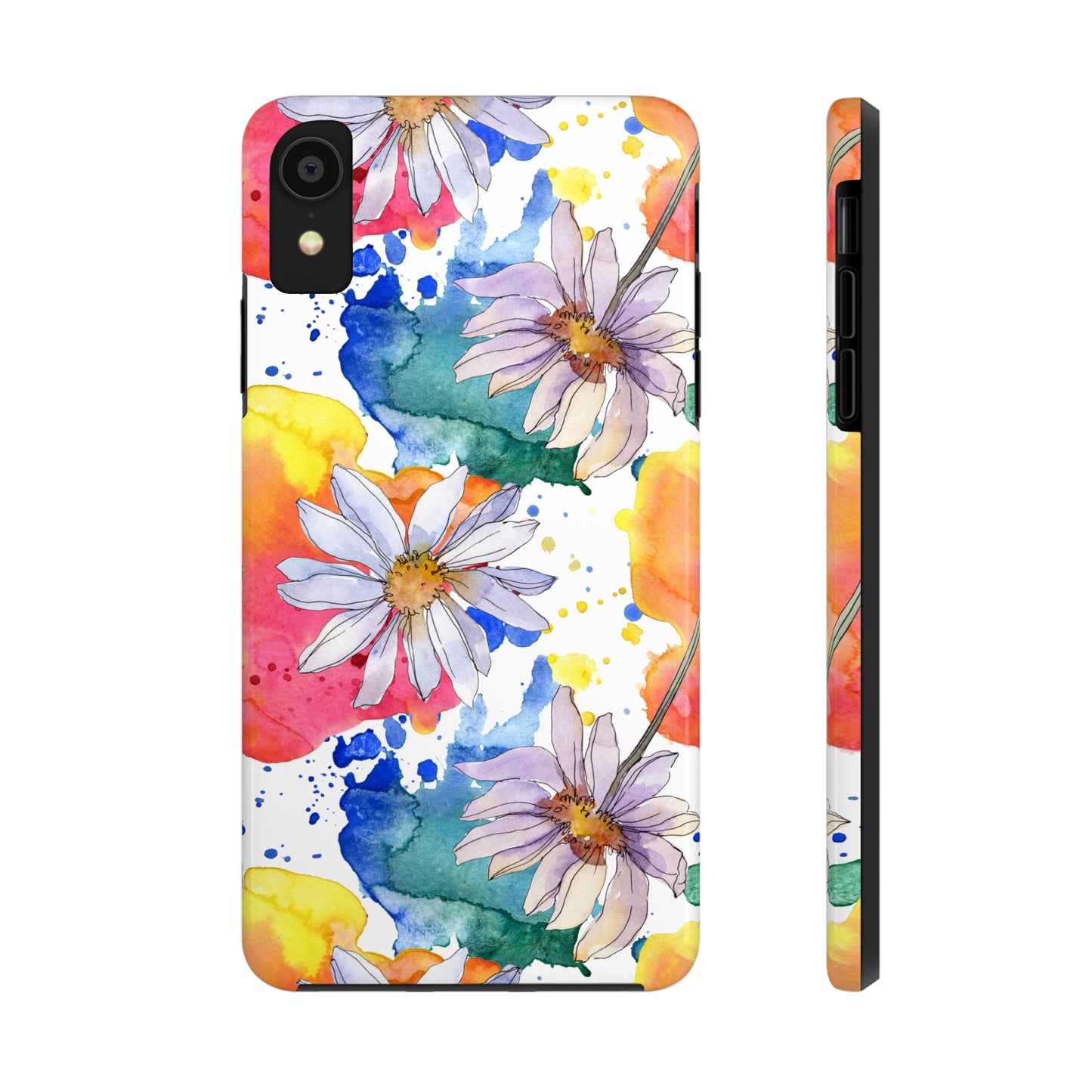 Large Colorful Watercolor Daisy Design Iphone Tough Phone Case