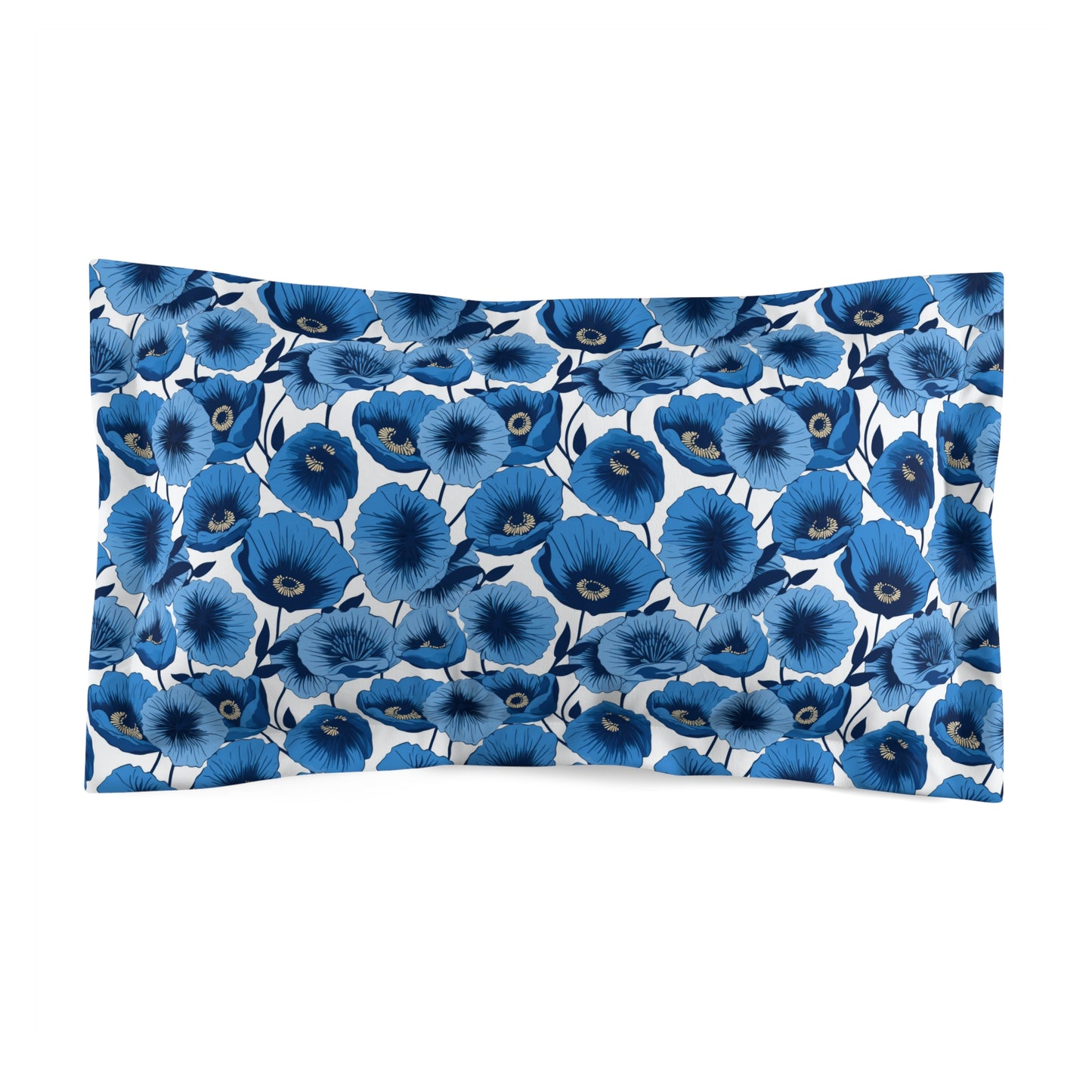 Vivid Blooms Bright Blue Poppies Design - Pillow Shams 2 Sizes