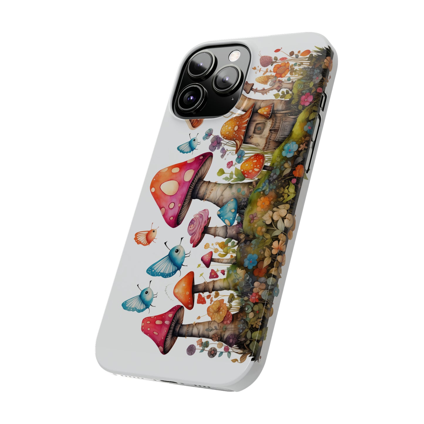 Enchanting Mushroom Cottage Adorned with Butterflies and Toadstools Iphone 15-12 Slim Phone Case