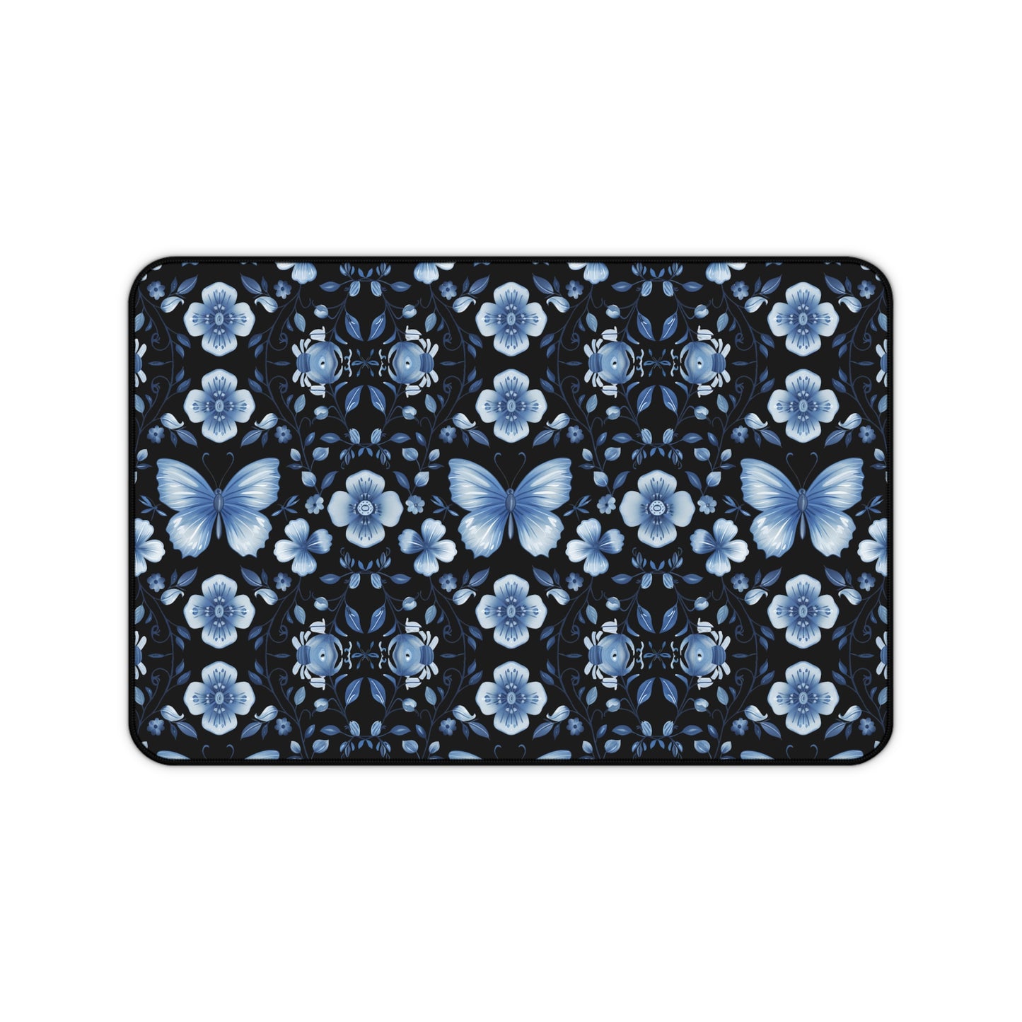 Enchanted Blue Butterflies and Blooms on Black Extended Gaming Mouse Pad  Desk Mat  - 3 Sizes