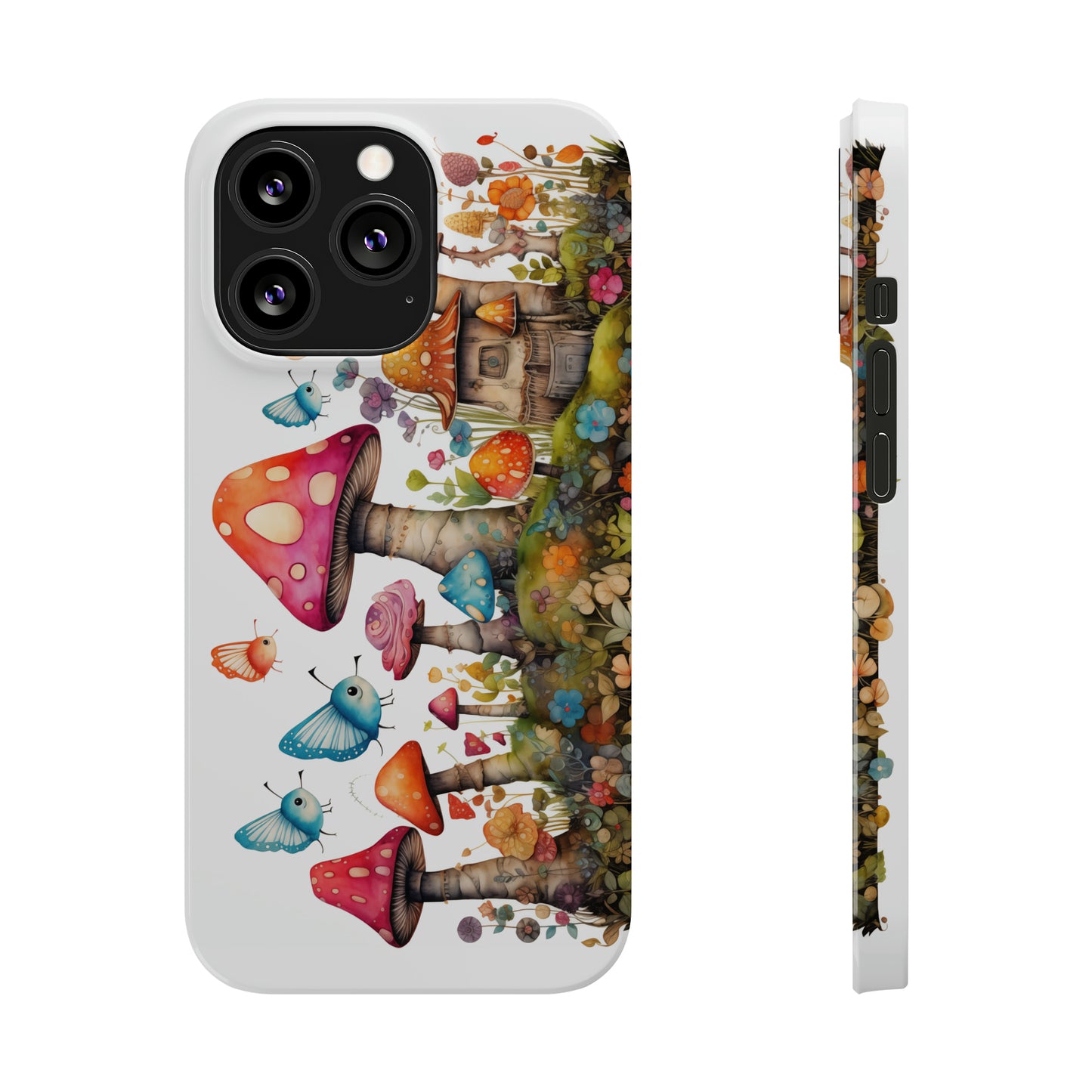 Enchanting Mushroom Cottage Adorned with Butterflies and Toadstools Iphone 15-12 Slim Phone Case