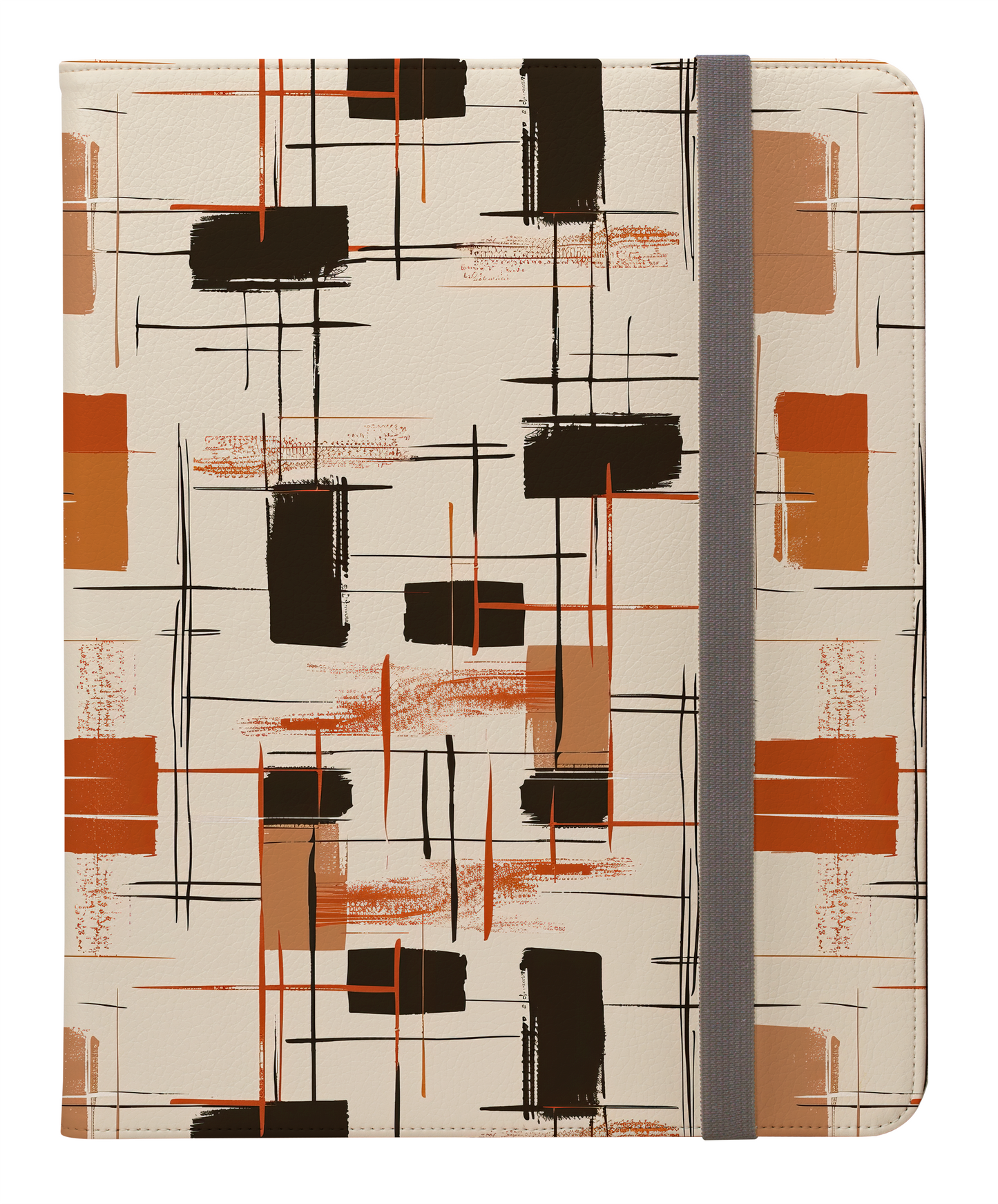 Modern Artistry in Bold and Minimalistic Pattern in a Palette of Black, Dark Orange, and Beige Protective iPad Pro 11 & Pro 12.9 Protective Case and Pencil Holder