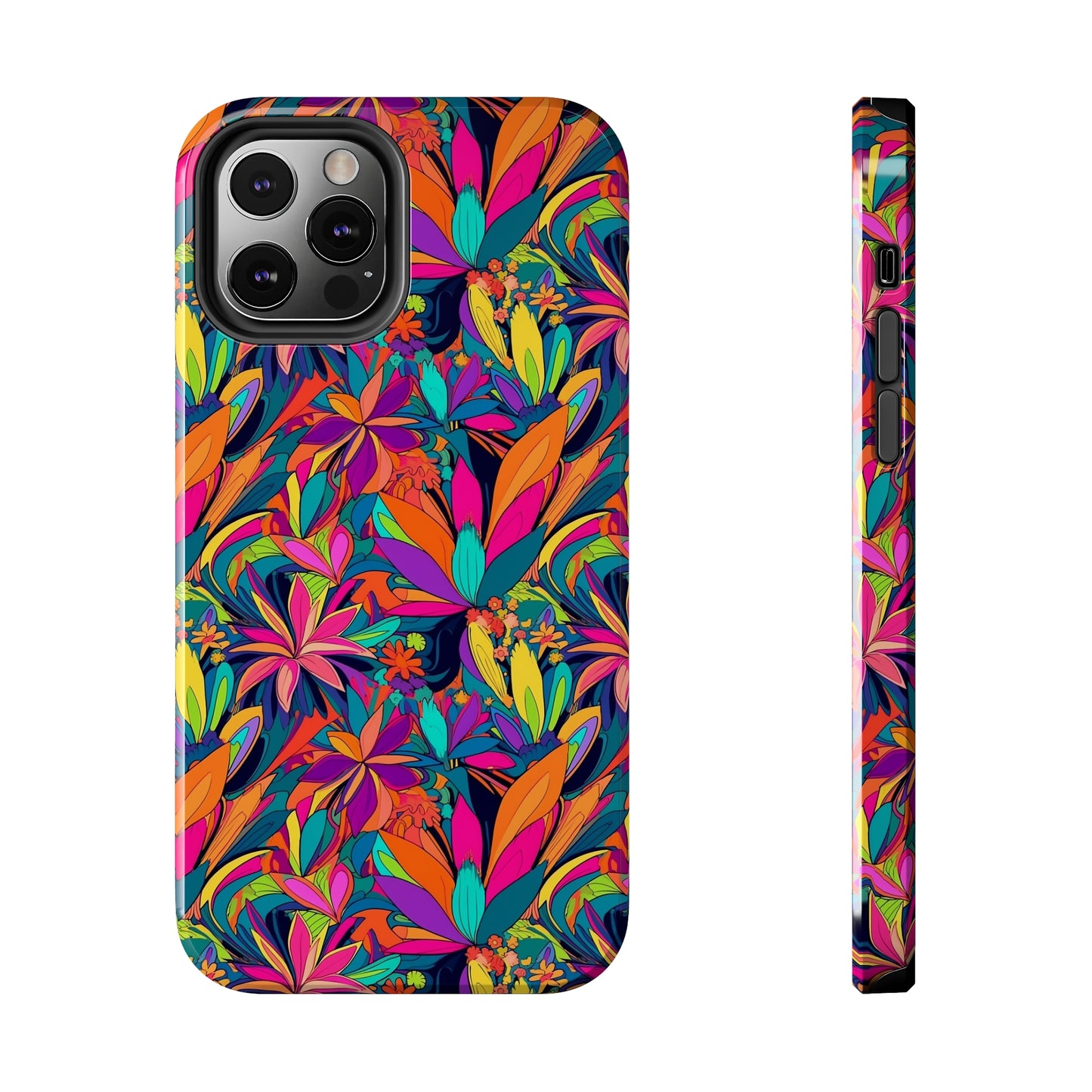 Tropical Neon Flowers Iphone Tough Phone Case