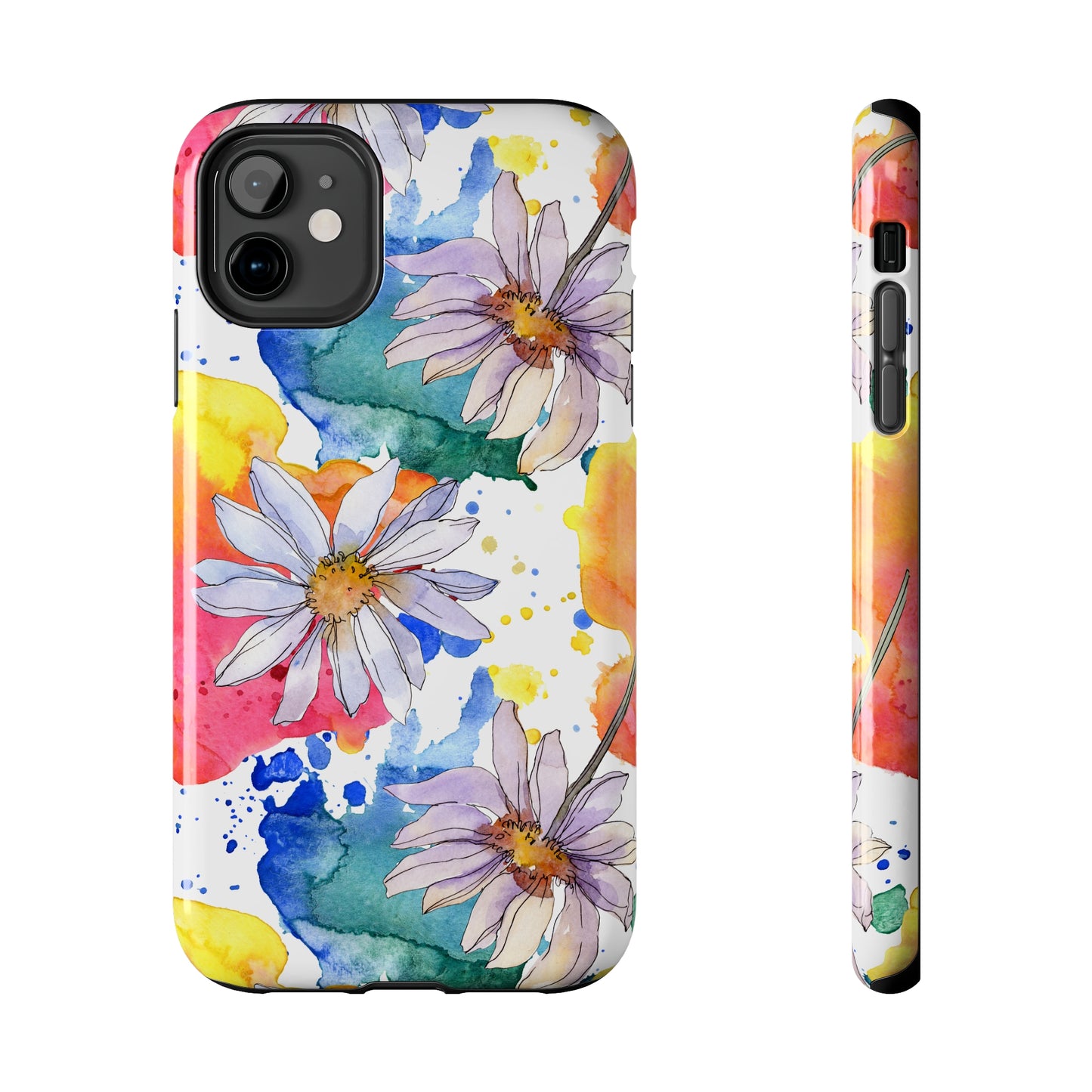 Large Colorful Watercolor Daisy Design Iphone Tough Phone Case