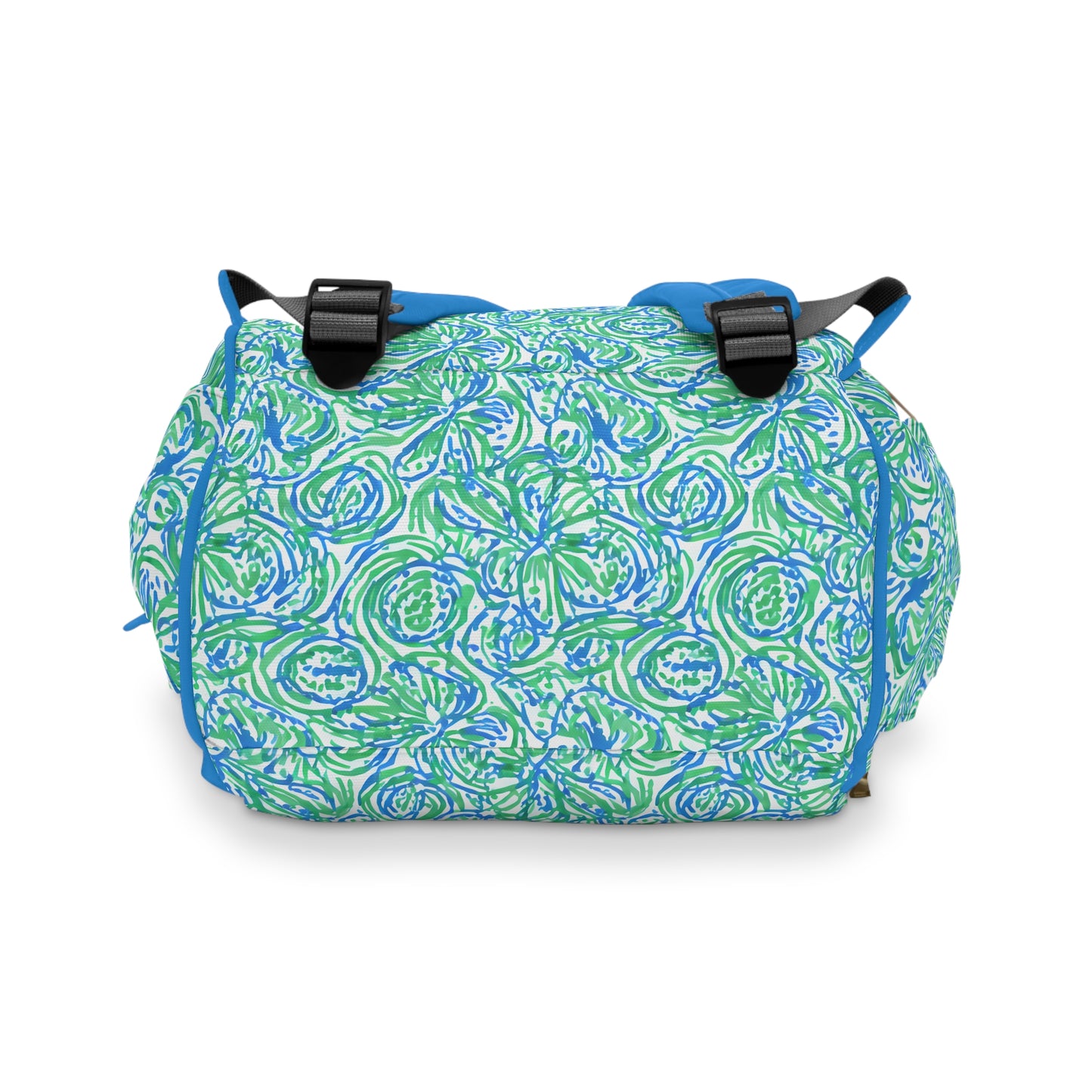 Emerald Tide: Swirling Green and Blue Flowers Multifunctional Diaper Backpack