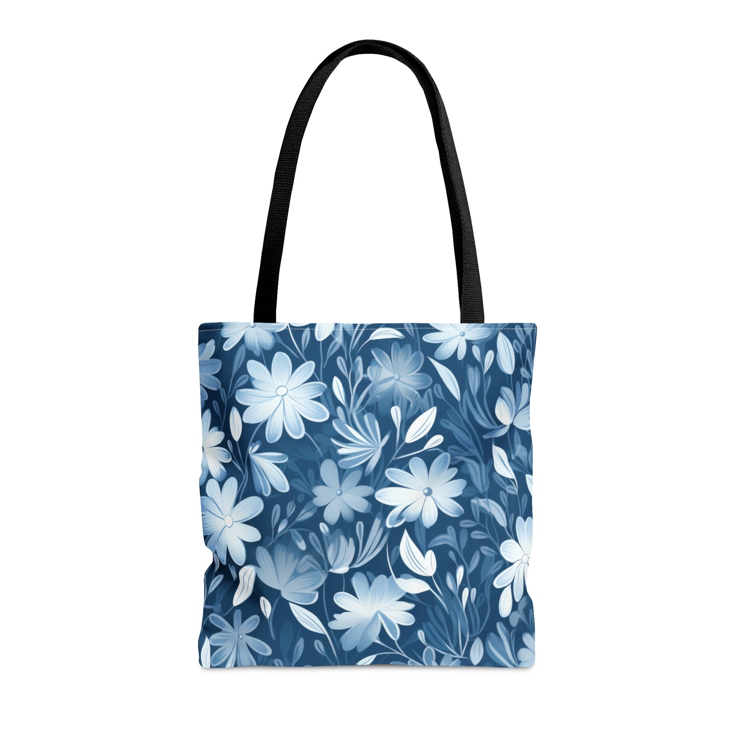 Gentle Elegance: Soft Muted Blue Flower Design  - Canvas Tote 3 Sizes