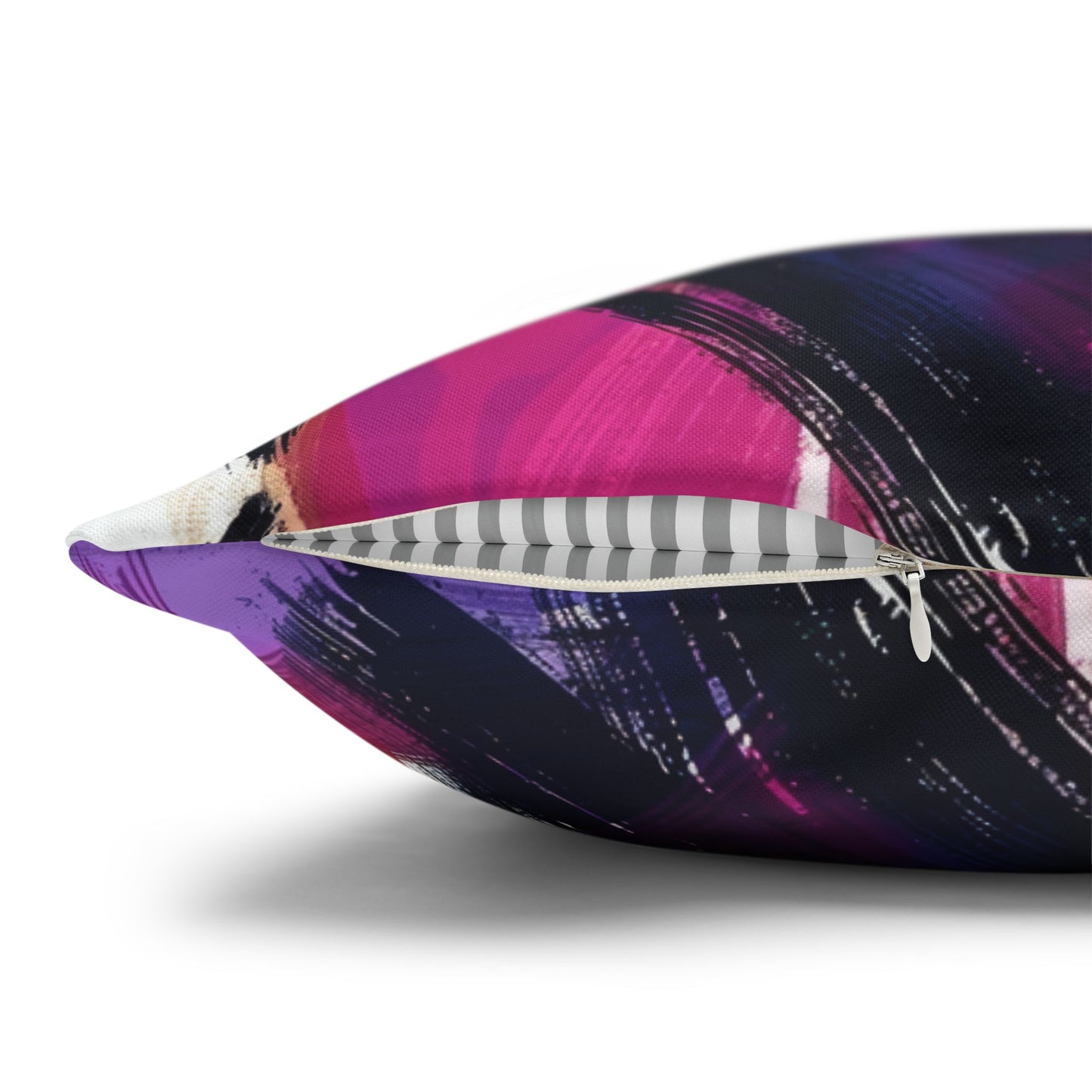 Vibrant Rebellion Brush Strokes in Hot Pink and Cool Purple on a Moody, Dark Background Spun Polyester Square Pillowcase 4 Sizes