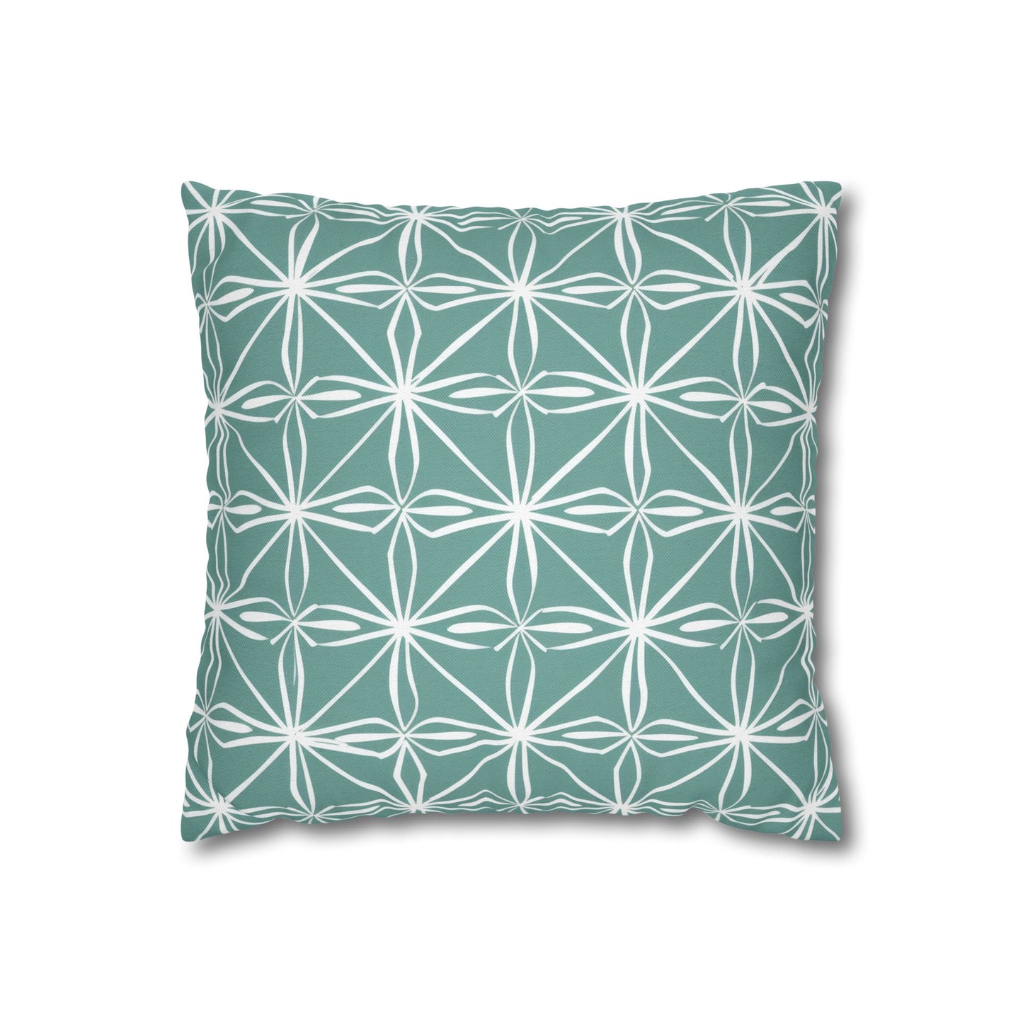 Elegant Minimalist Geometric Line Art in White and Teal Pattern Spun Polyester Square Pillowcase 4 Sizes