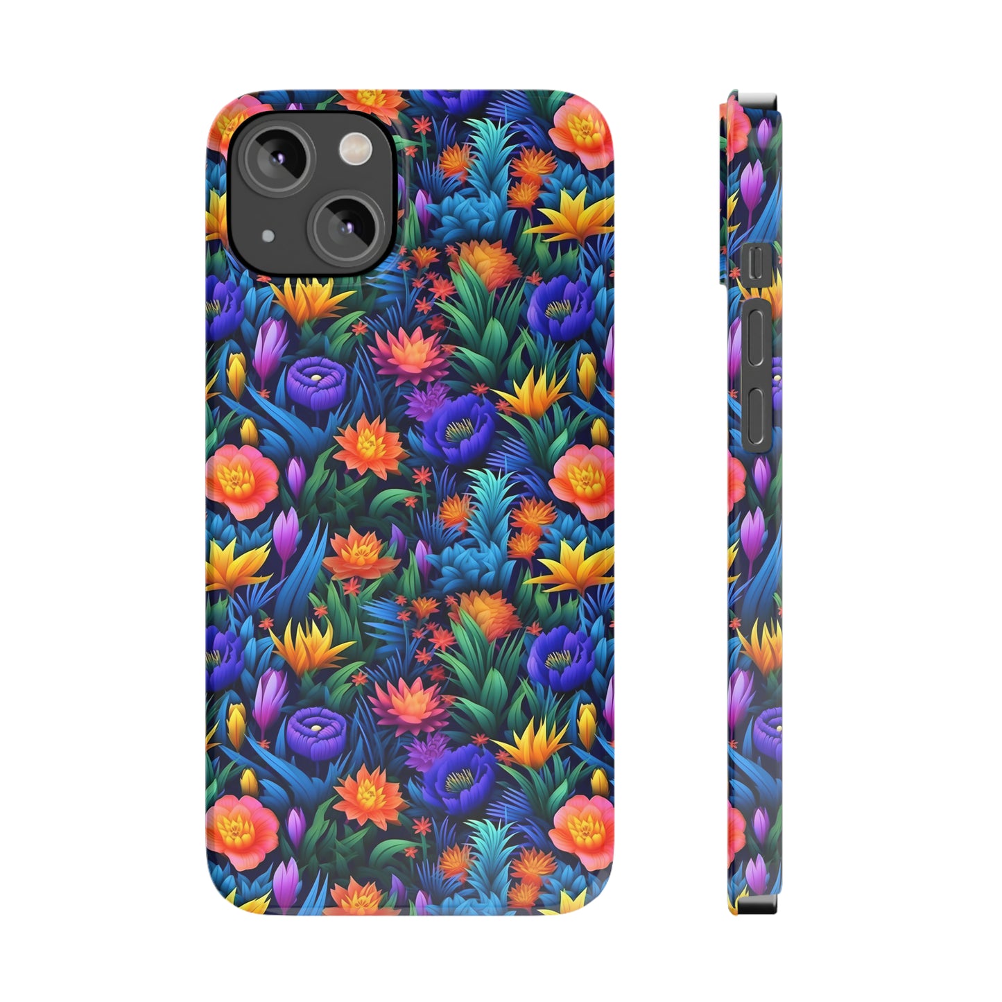 3D Tropical Bright Flowers Iphone 15-12 Slim Phone Case