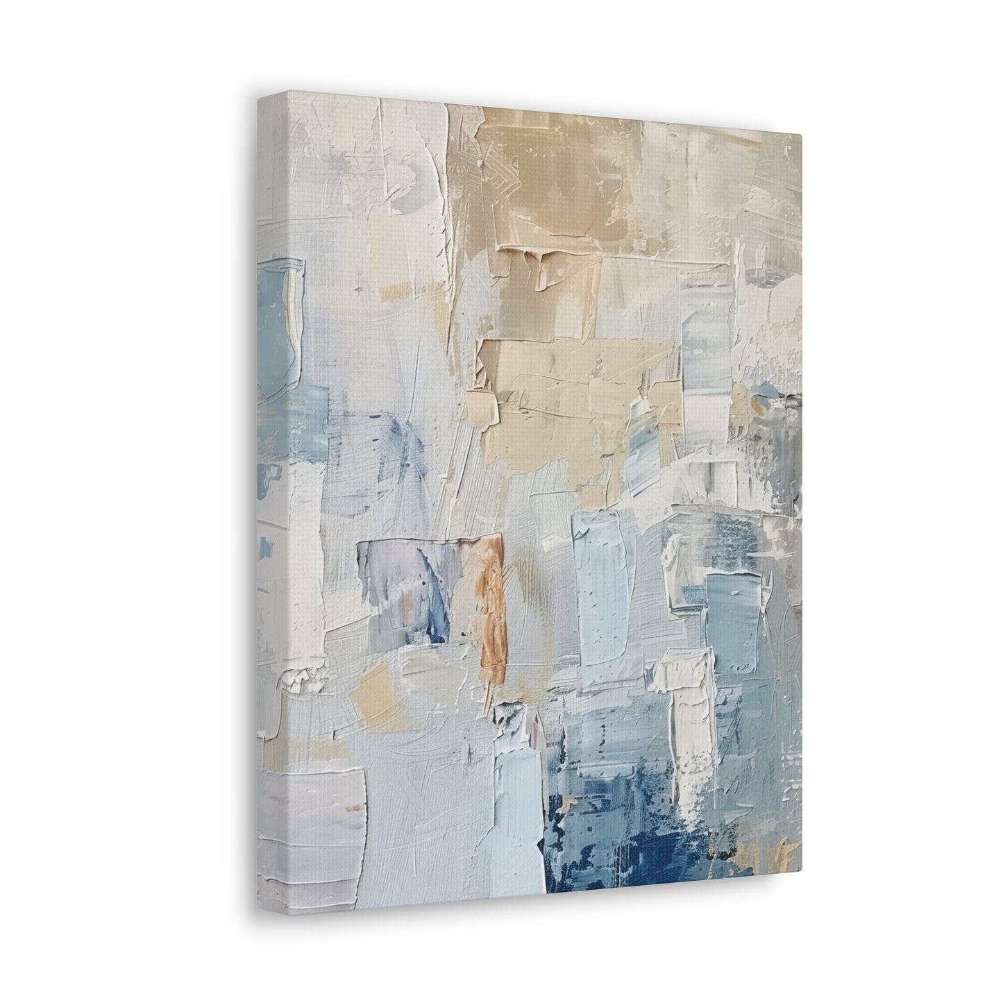 Bold Contrasts Abstract Tan, Grey and Blue Color Blocking with Heavy Strokes Print on Canvas Gallery - 13 Sizes