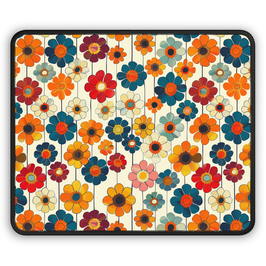 Blooming Joy Vibrant Retro Floral Pattern Gaming Mouse Pad with Finished Edges