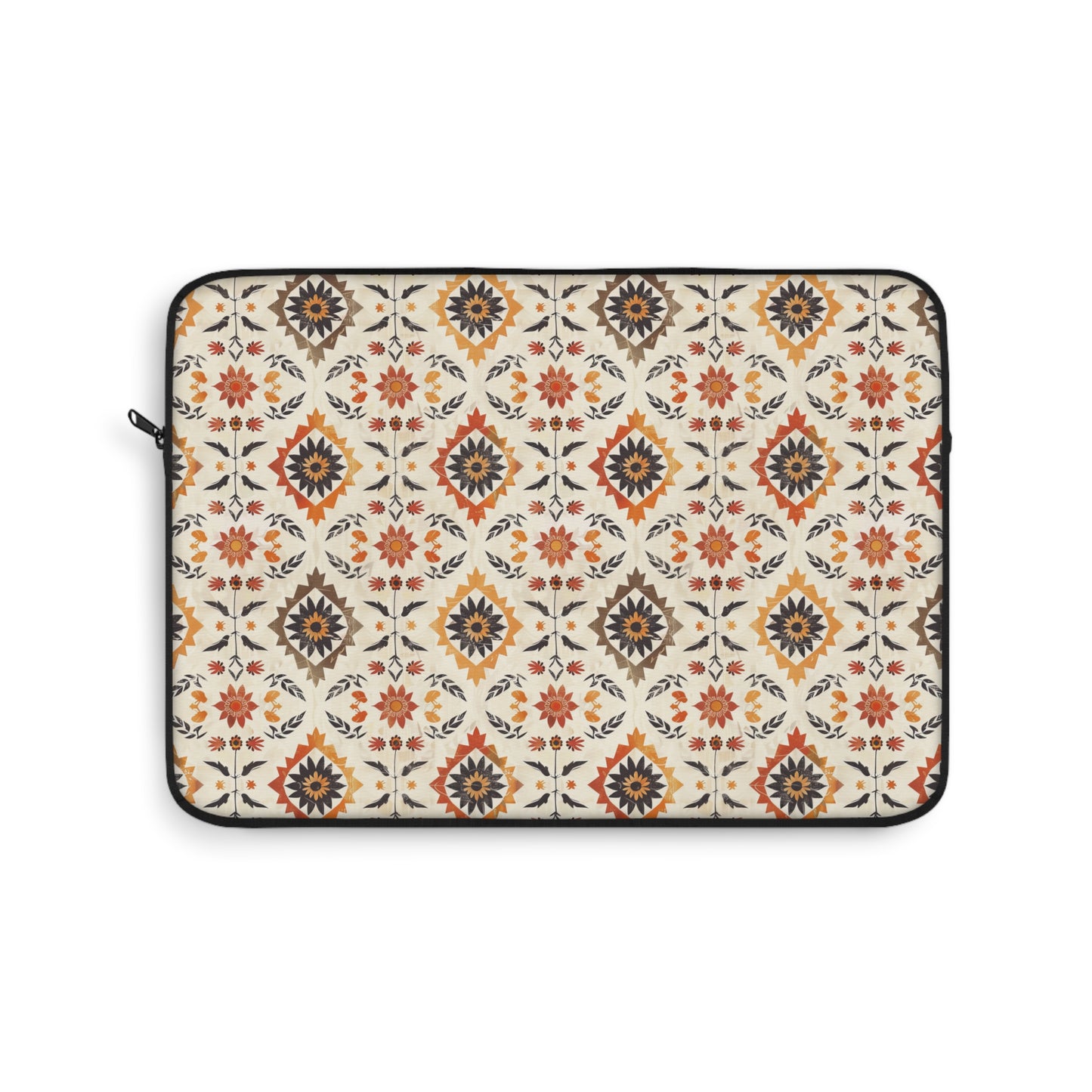 Rustic Charm of Folk Art in Burnt Orange, Deep Brown, and Creamy Beige Laptop or Ipad Protective Sleeve 3 Sizes Available